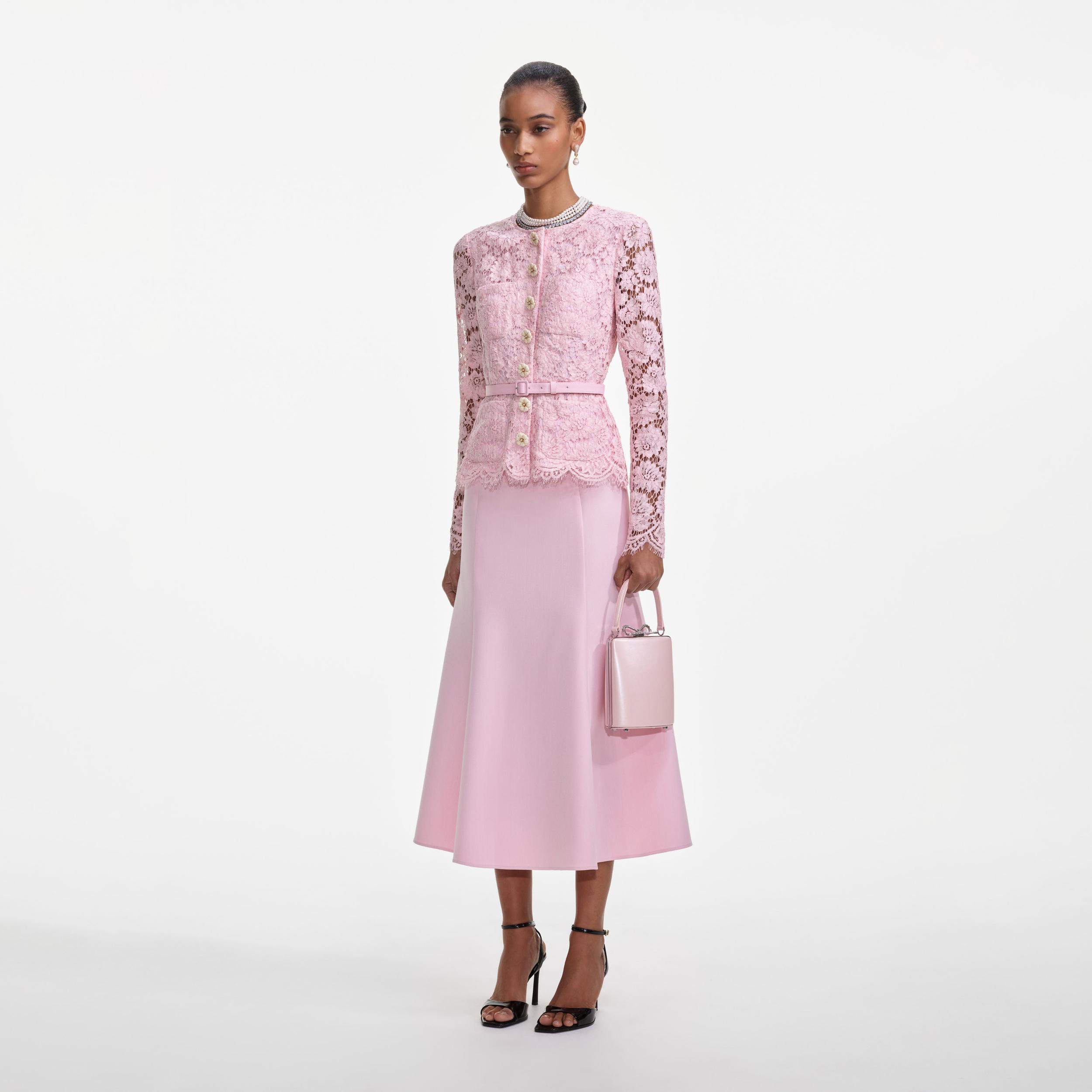 Pink Tailored Lace Midi Dress Product Image