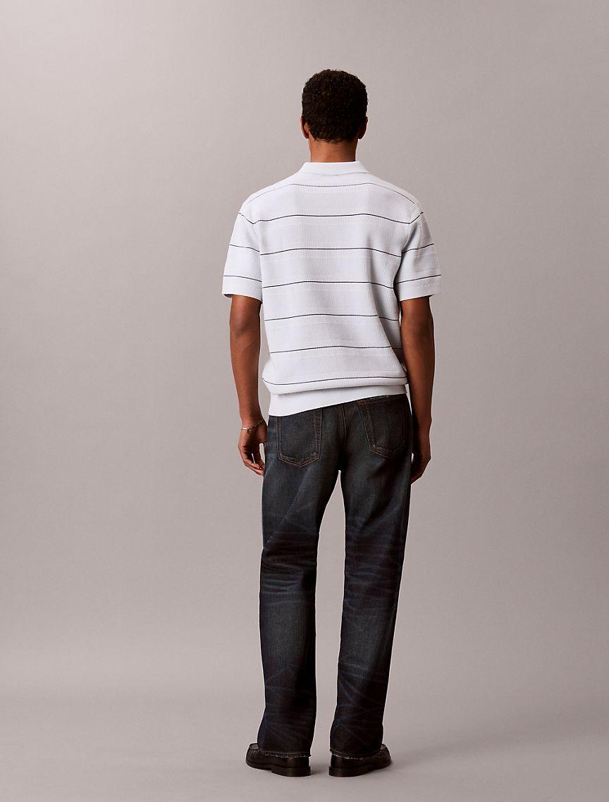 Cotton Stripe Sweater Polo Shirt Product Image