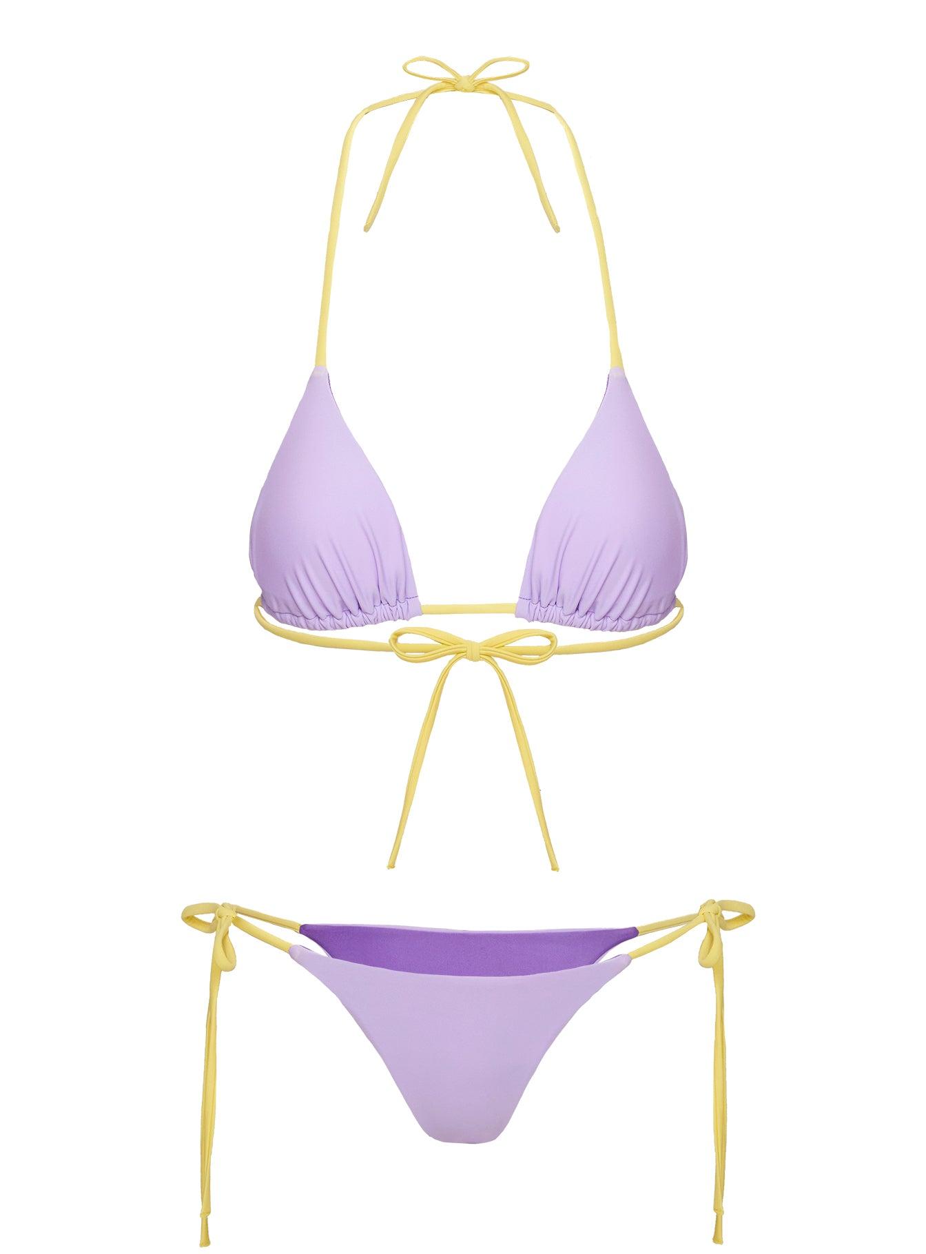 Jenner Tie Side Ruched Bikini Bottom Yellow / Purple Product Image