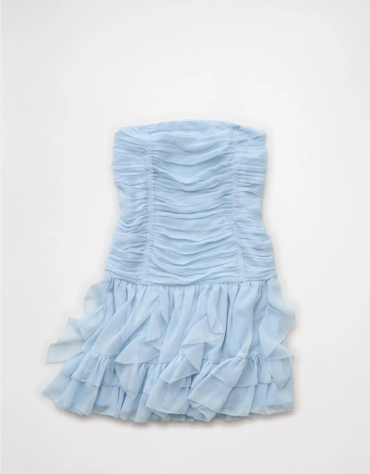 AE Strapless Drop Waist Ruffle Mini Dress Product Image