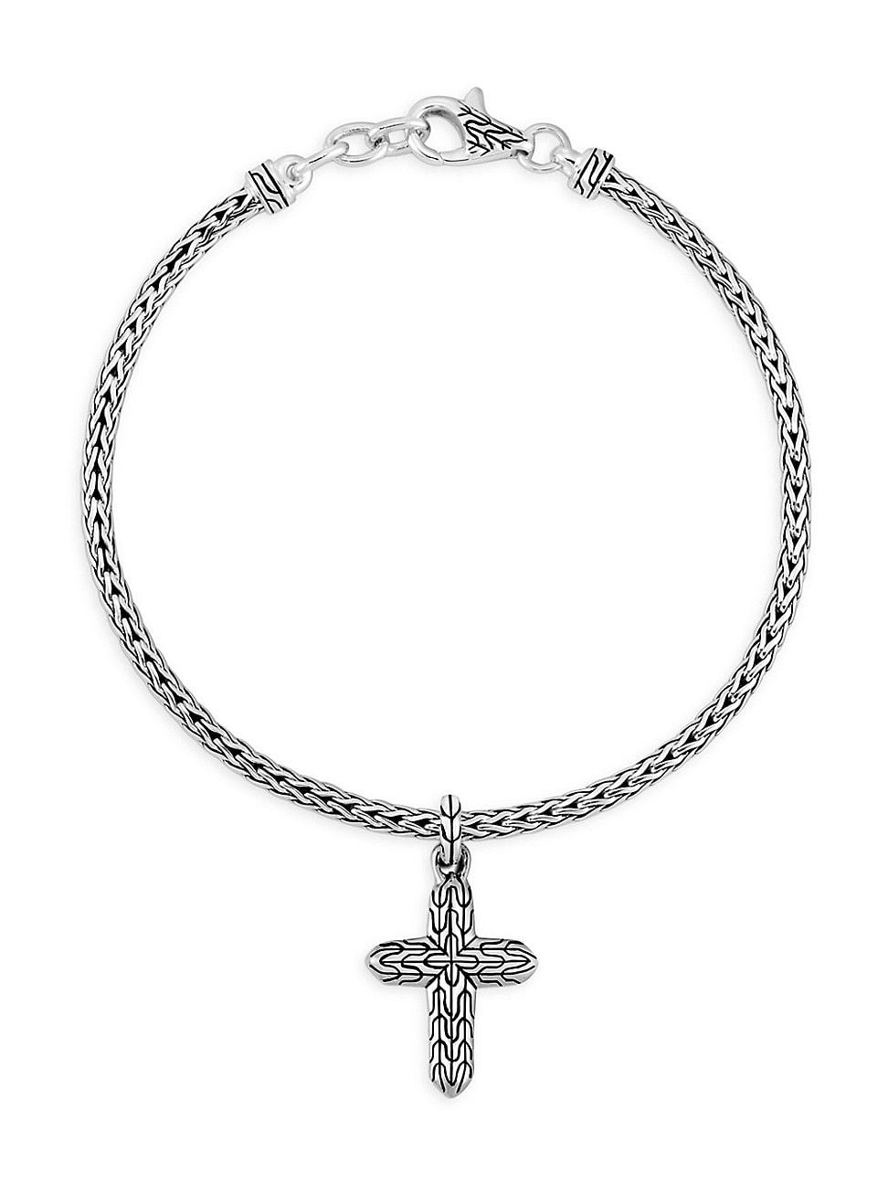 Womens Classic Chain Sterling Silver Cross Charm Mini-Chain Bracelet Product Image