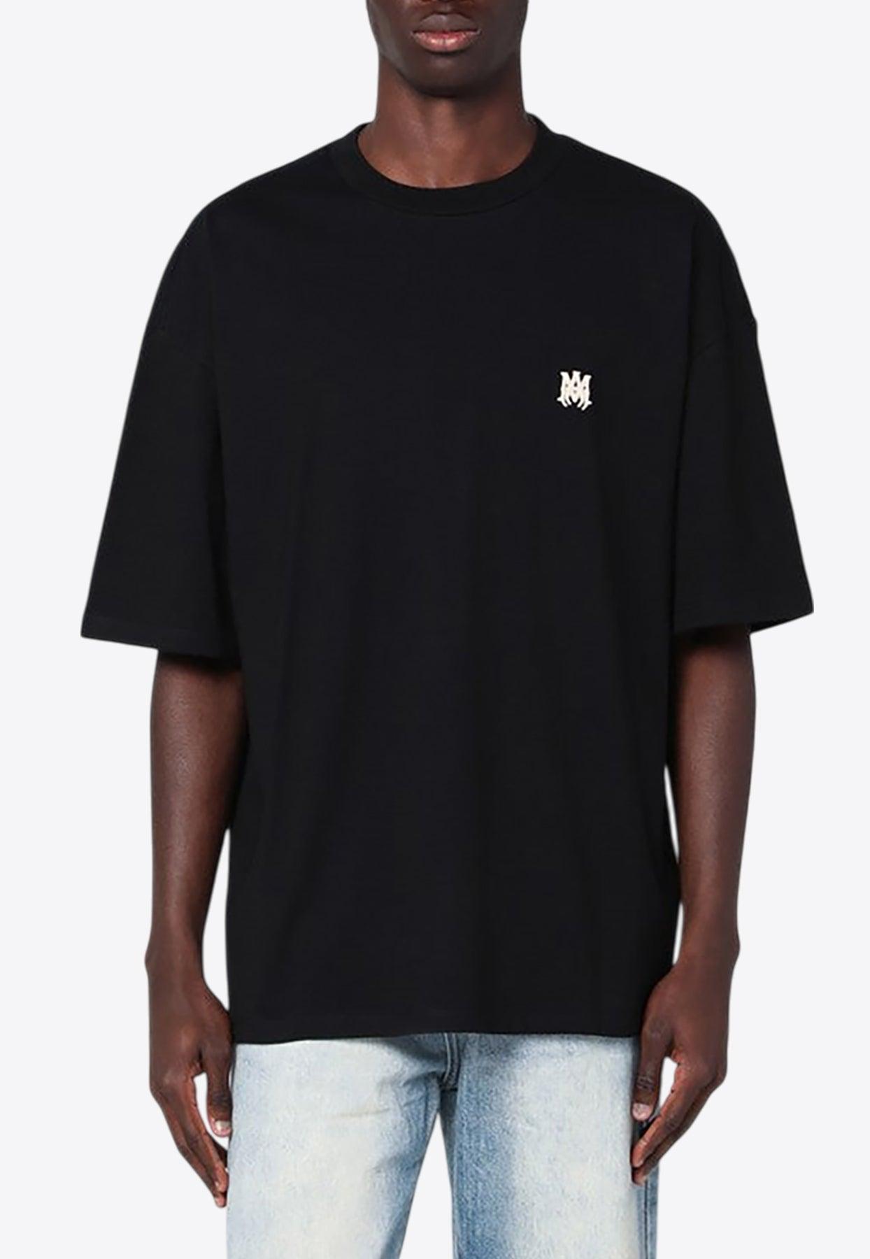 AMIRI Black Crewneck T-shirt With Logo Embroidery On The Front In Cotton Man Product Image