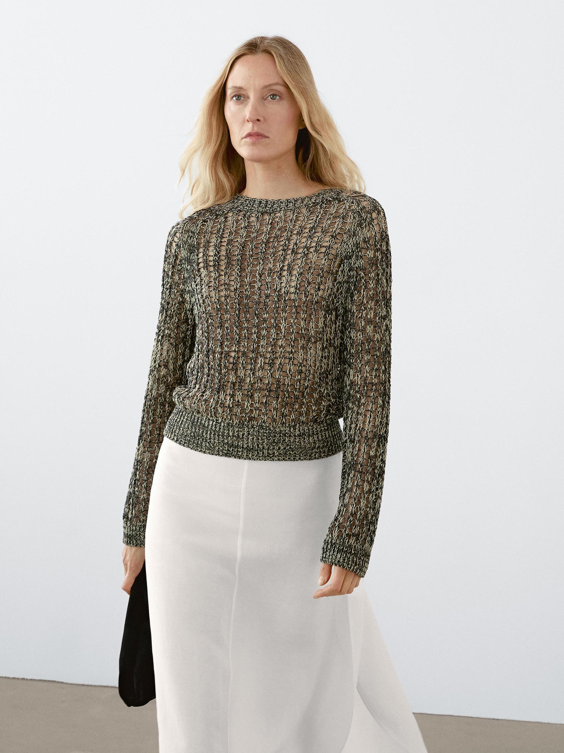 Cotton blend cutwork sweater Product Image