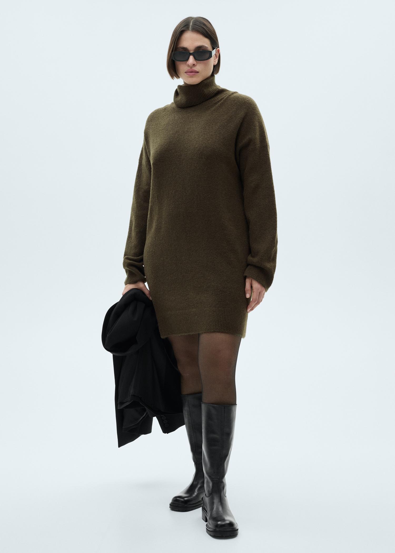 Short knitted turtleneck dress - Women | MANGO USA Product Image