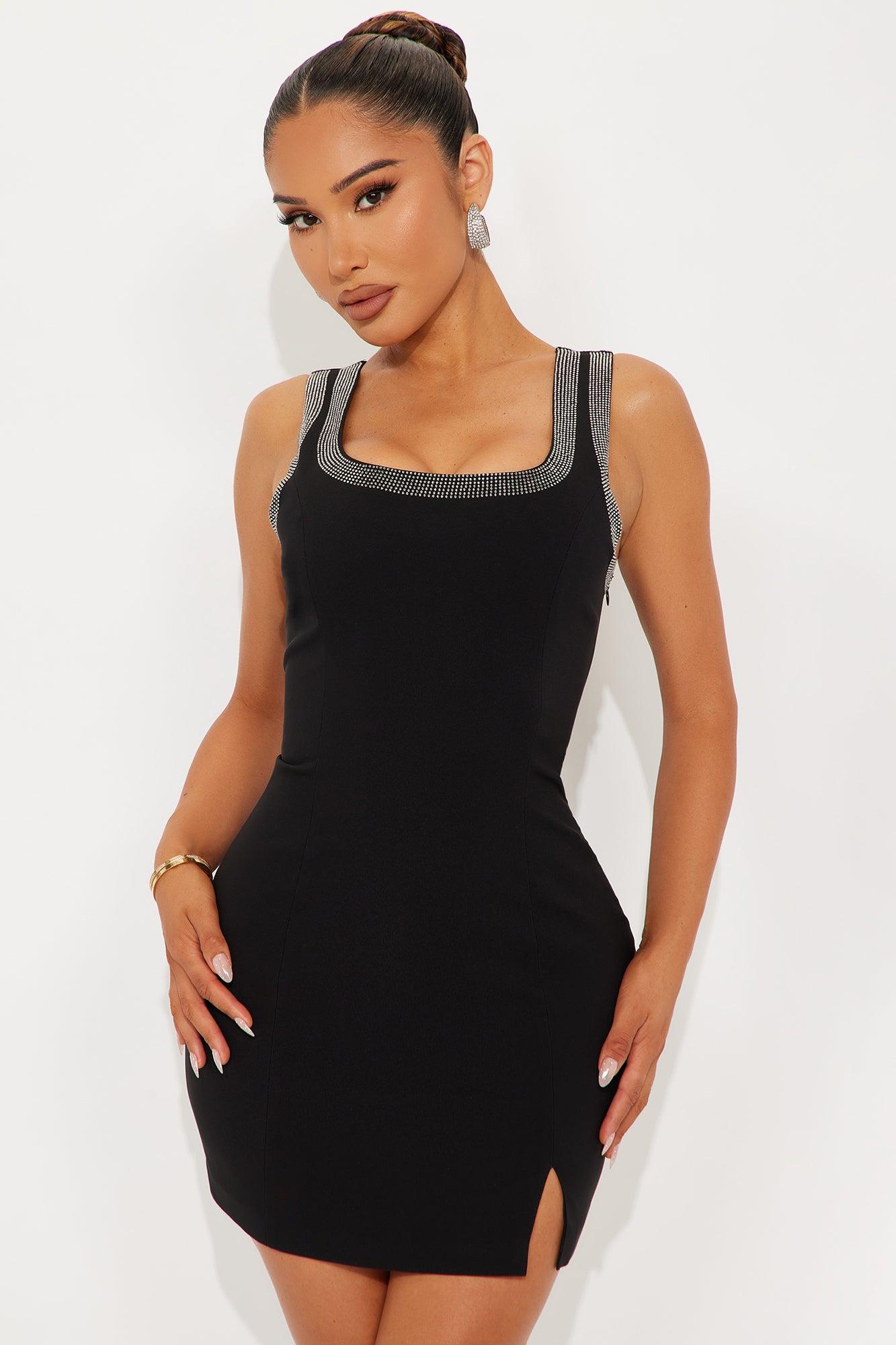 Dazzle Up Rhinestone Micro Mini Dress - Black Female Product Image