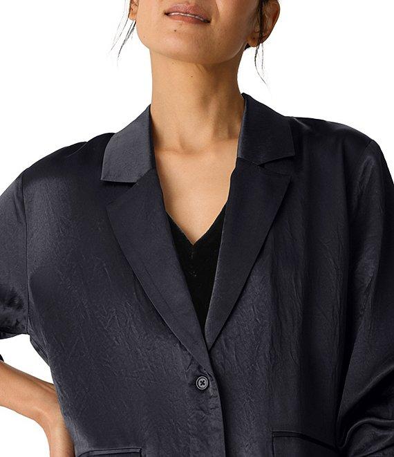 Eileen Fisher Textured Satin Notch Lapel Long Sleeve Flap Pocket Button Front Blazer Product Image