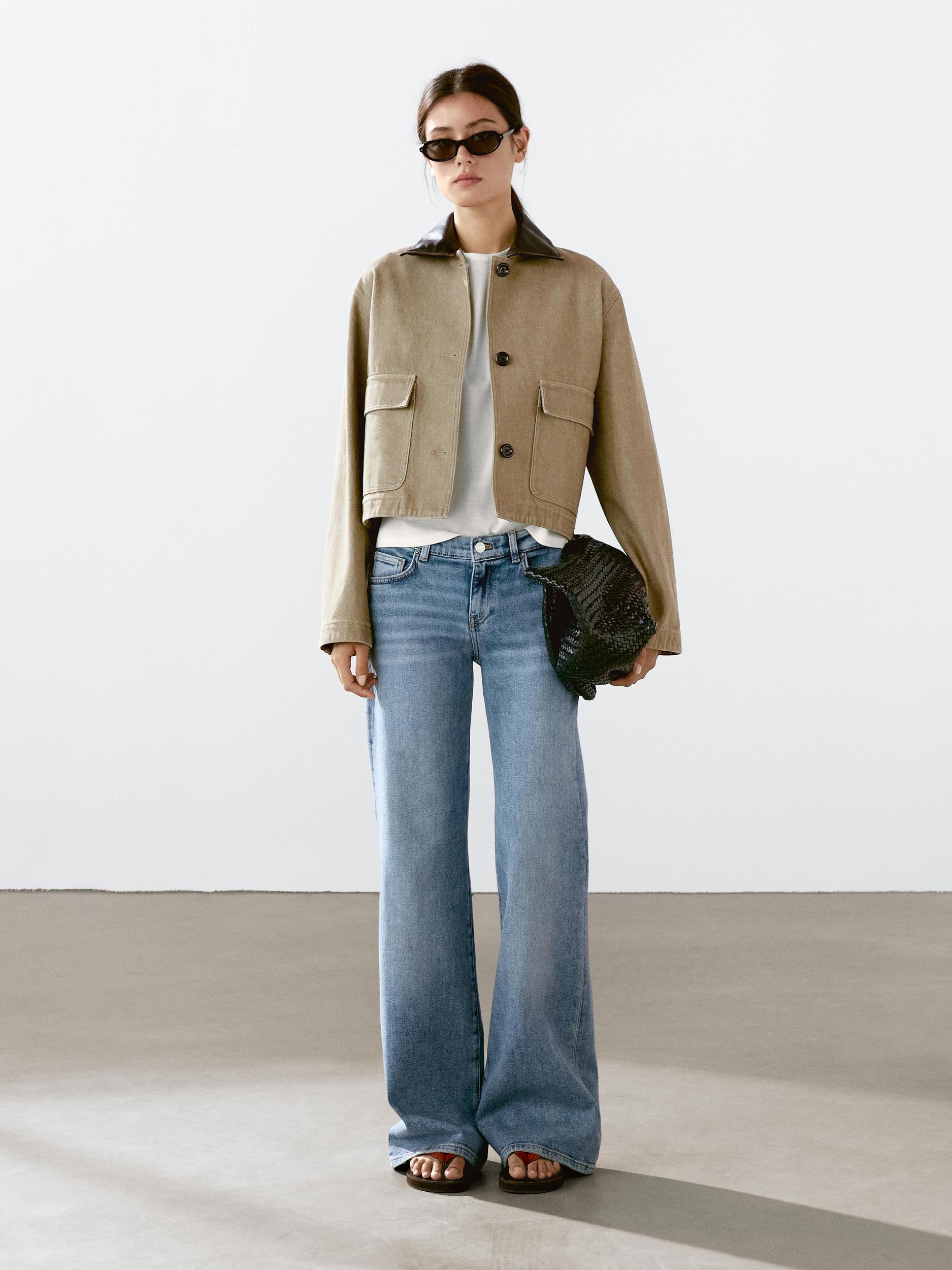 Jacket with detachable leather collar detail Product Image