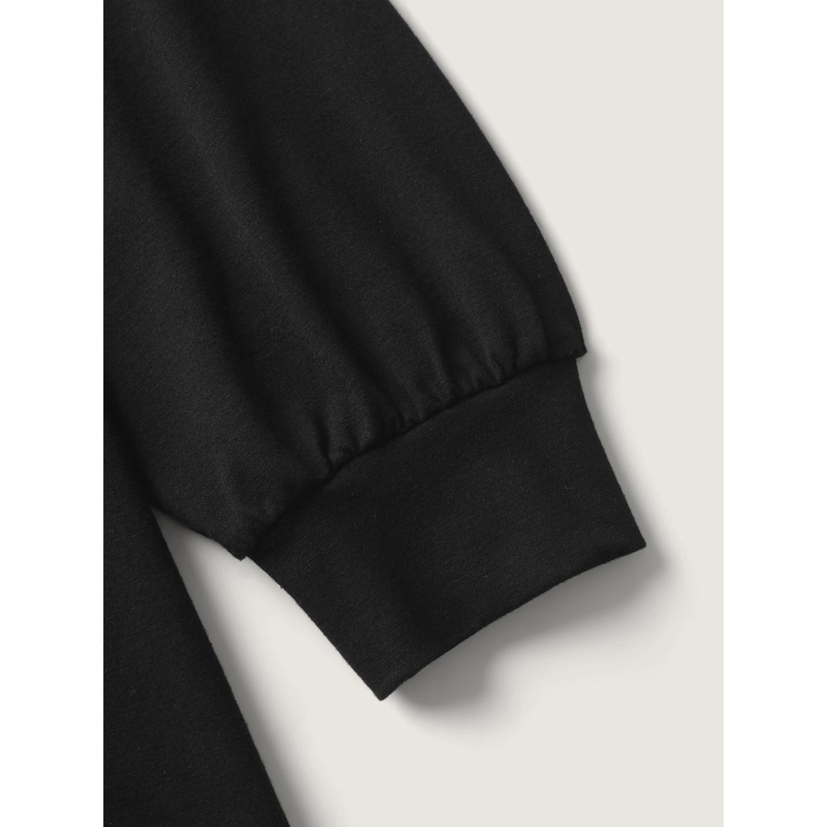 Plus Size Reversible Off-Shoulder Button Neck Sweatshirt Women Black Round Neck Casual Sweatshirts BloomChic 26/4X Product Image