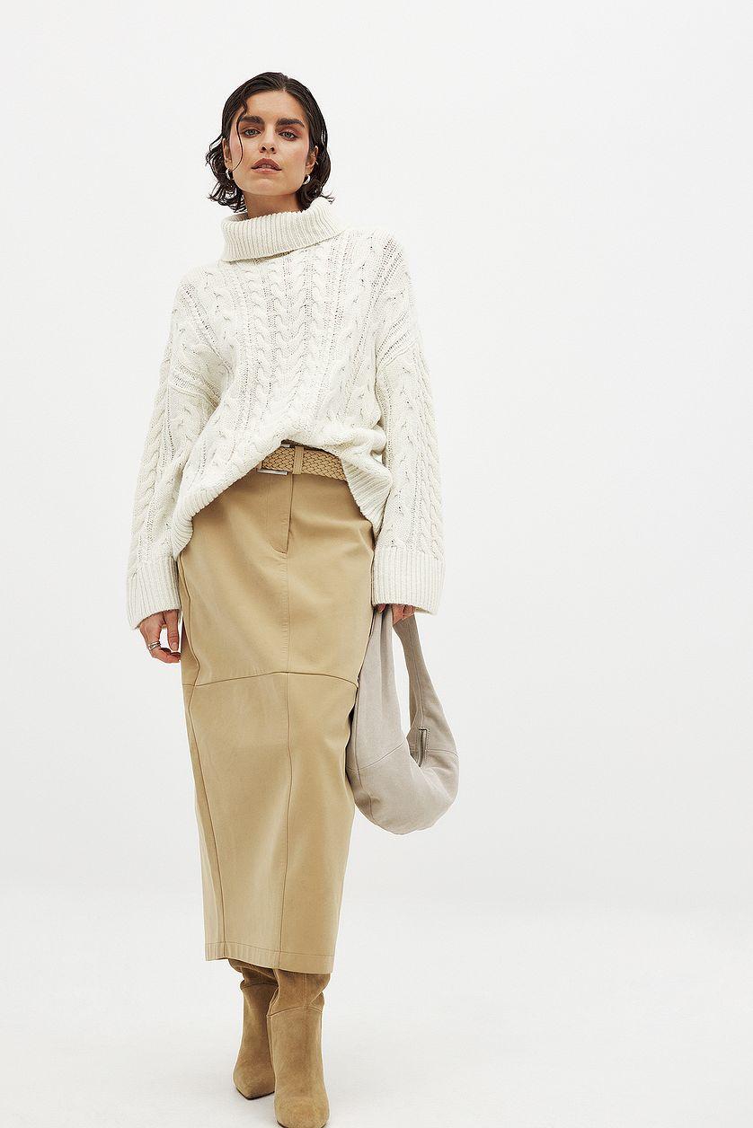 Turtle Neck Knitted Cable Sweater Product Image