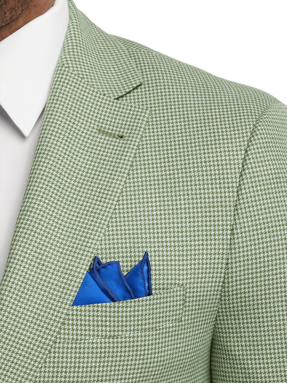 Cotton Blend Houndstooth Single Breasted Notch Lapel Suit Jacket - Green Product Image