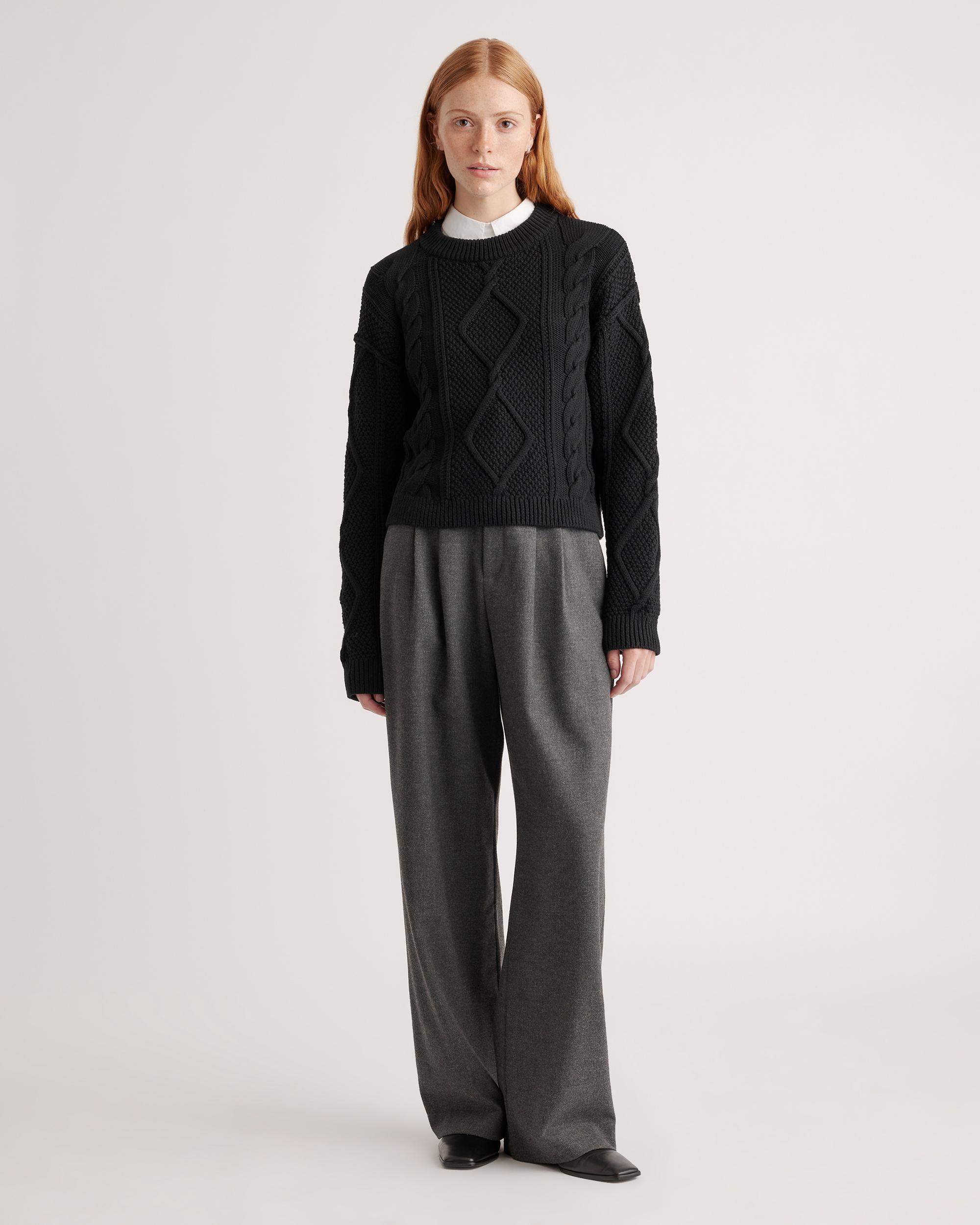 Quince | Women's Cropped Cable Crew Sweater Organic Cotton Product Image