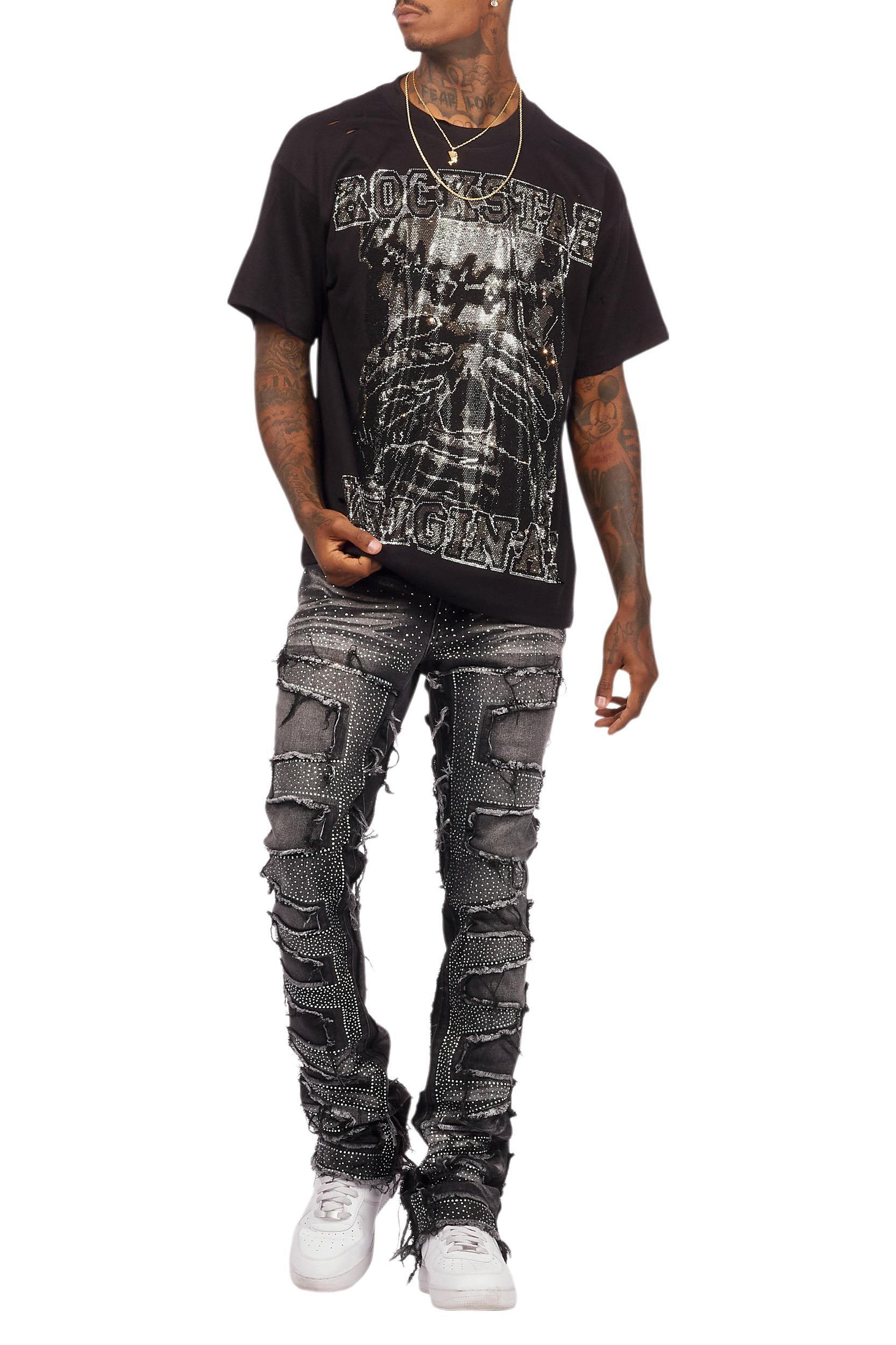 Shinika Black Rhinestone Oversized T-Shirt Female Product Image