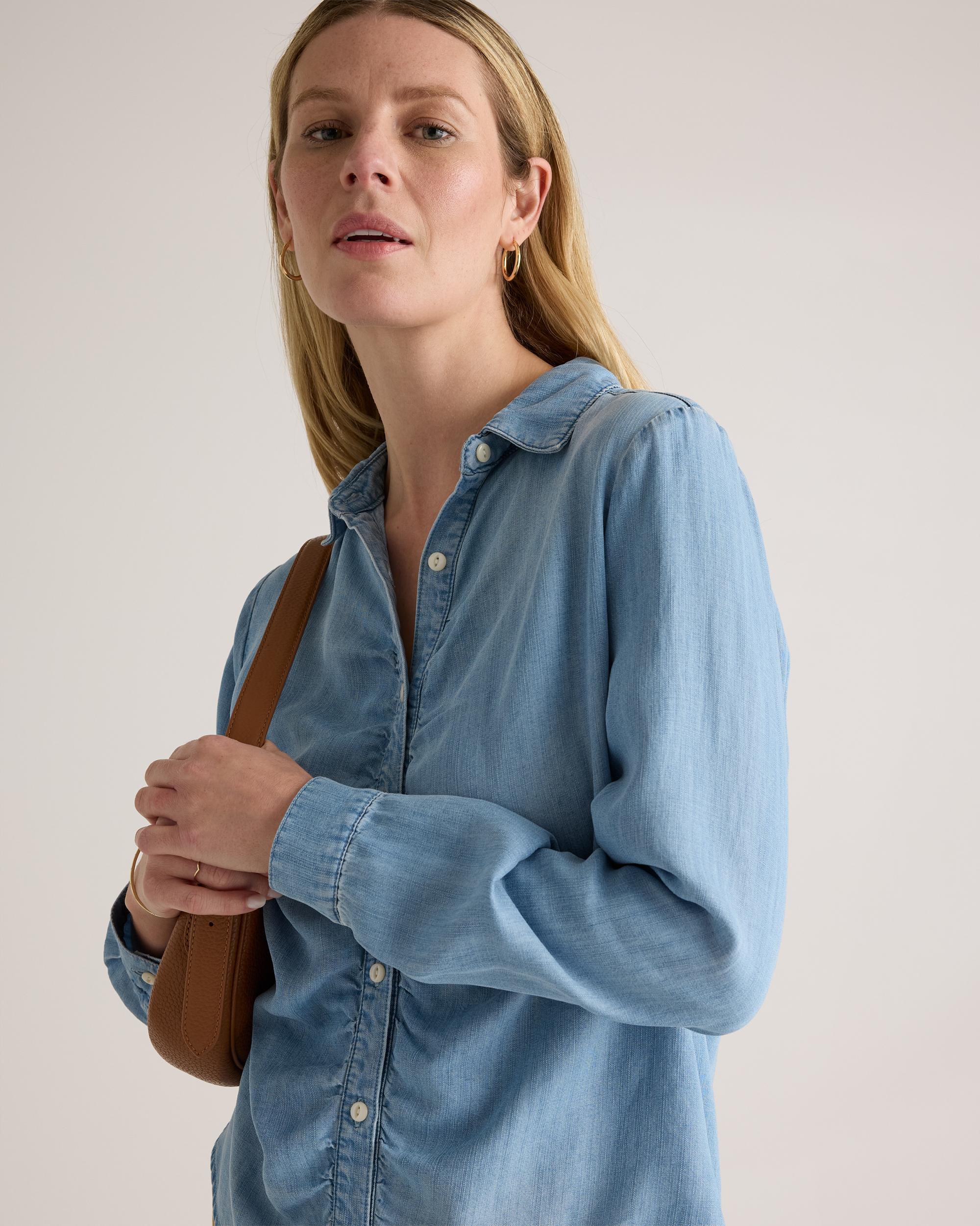 Quince | Women's Chambray Tencel Shirred Long Sleeve Shirt Product Image