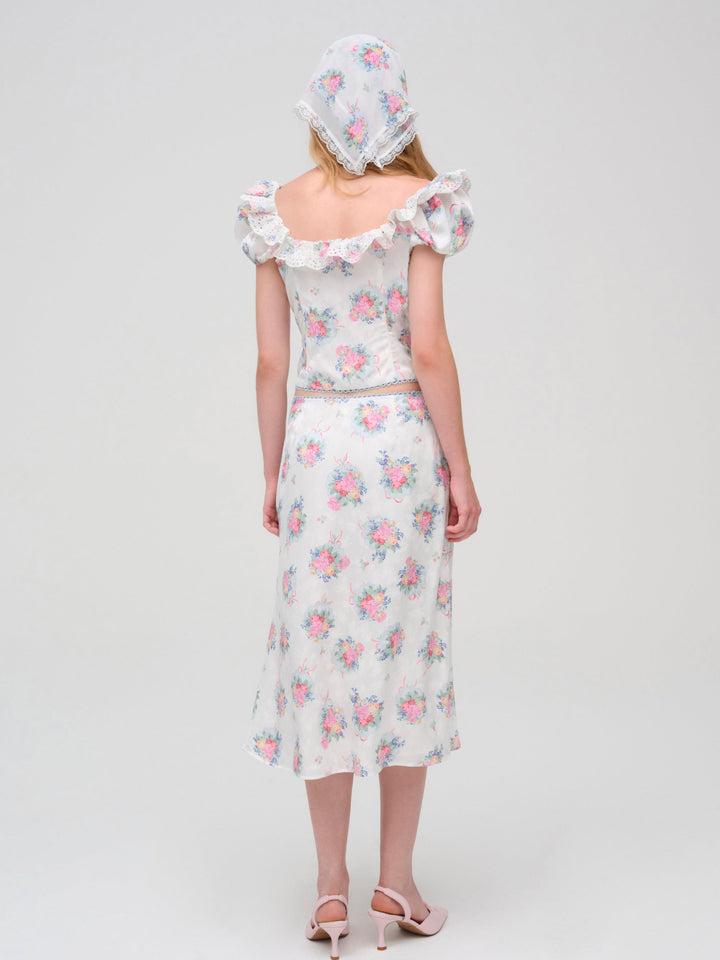 Doily Bouquet Midi Skirt — White Product Image