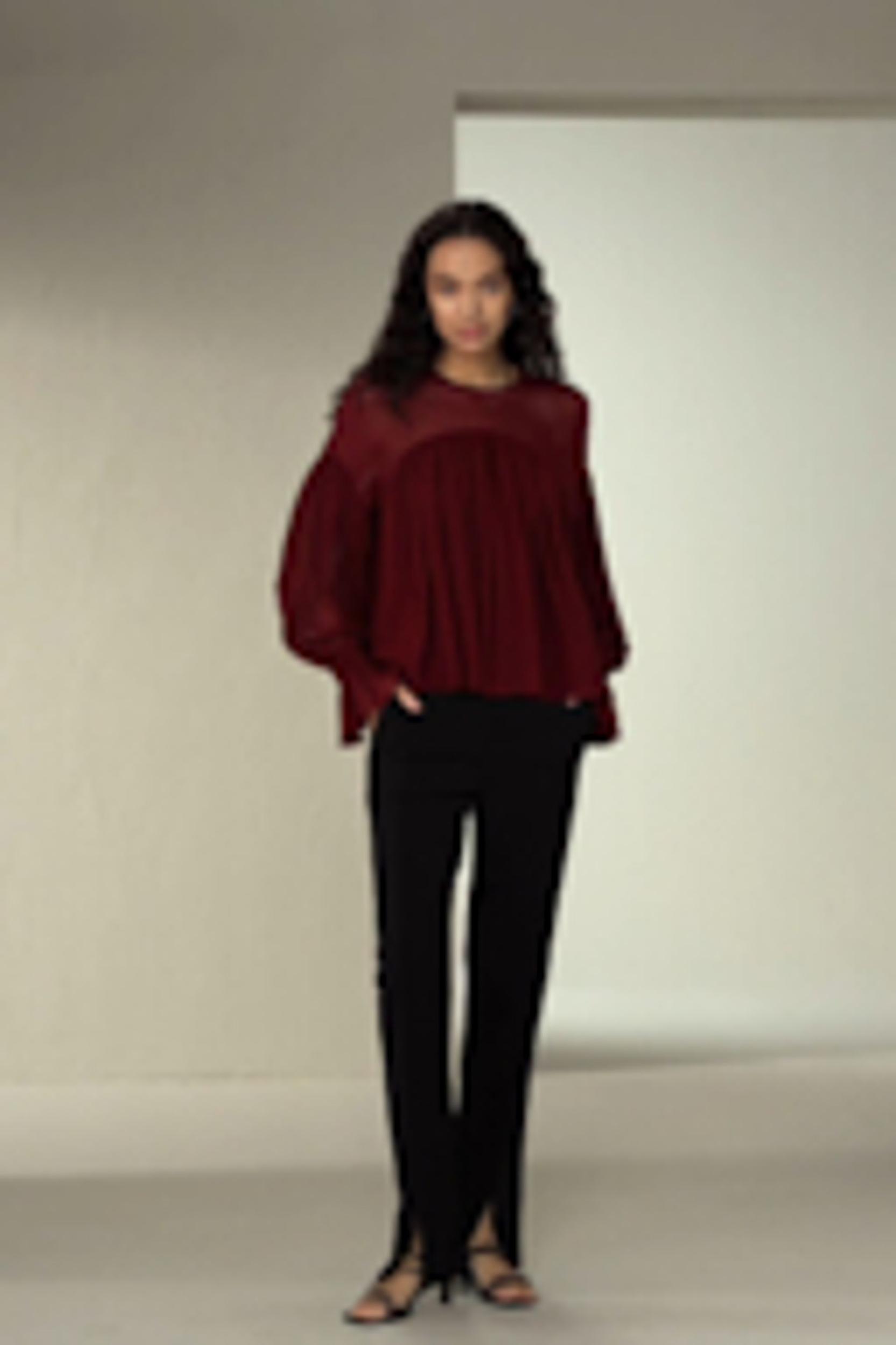 Sheer-shoulder Ruffle Shirt Product Image