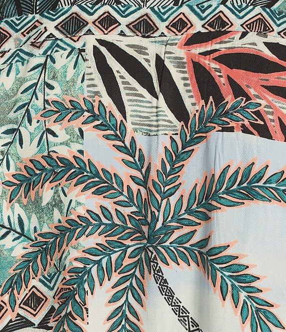 Caribbean Jacquard Patchwork Palm Print Short Sleeve Woven Camp Shirt Product Image