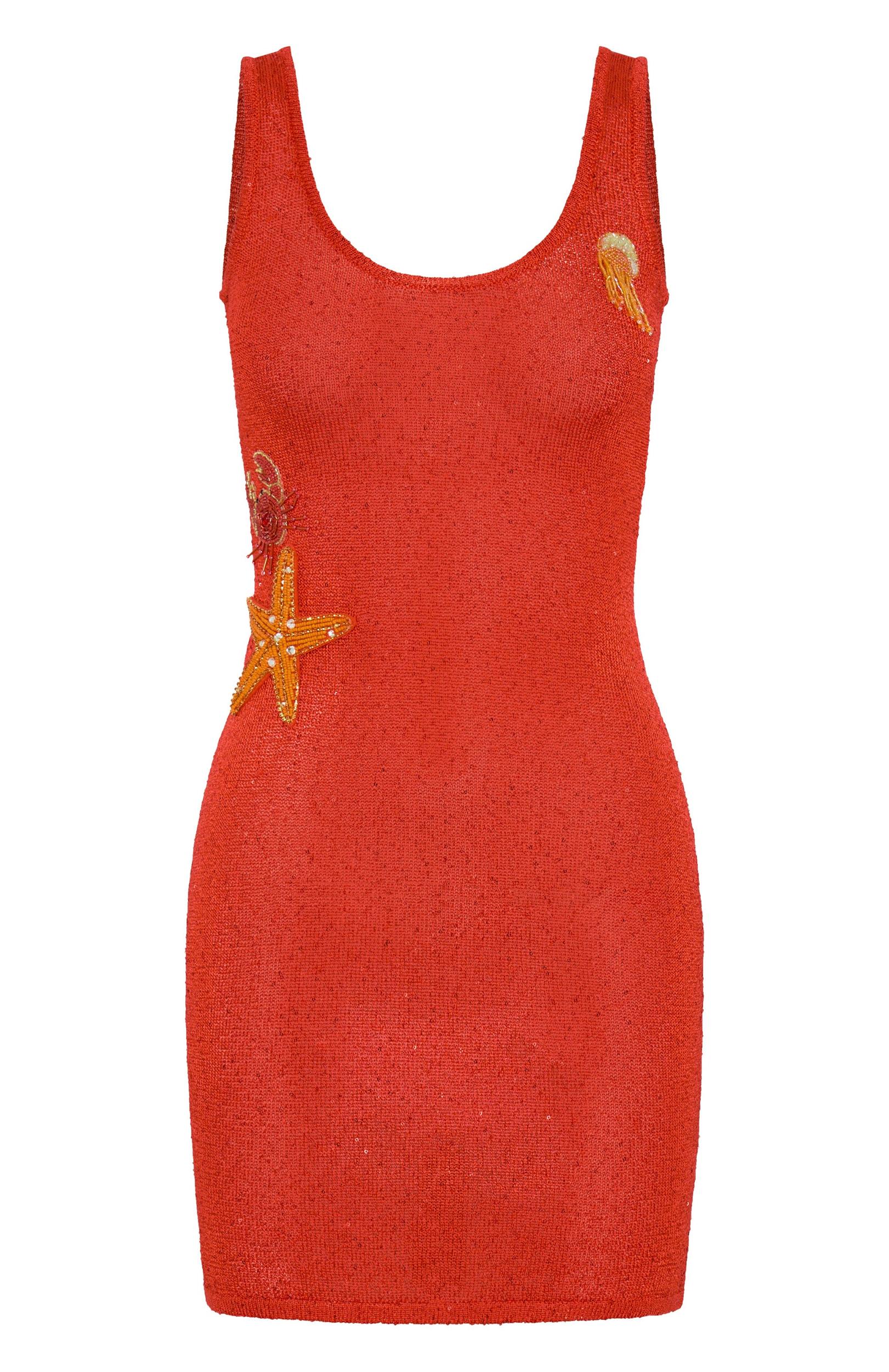 Ocean Vibes Sequin Knit Mini Dress Orange Product Image