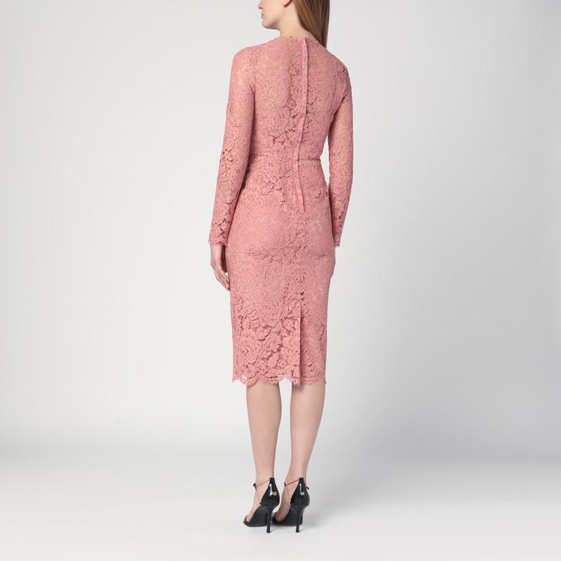 DOLCE & GABBANA Pink Lace Tube Longuette Dress Product Image