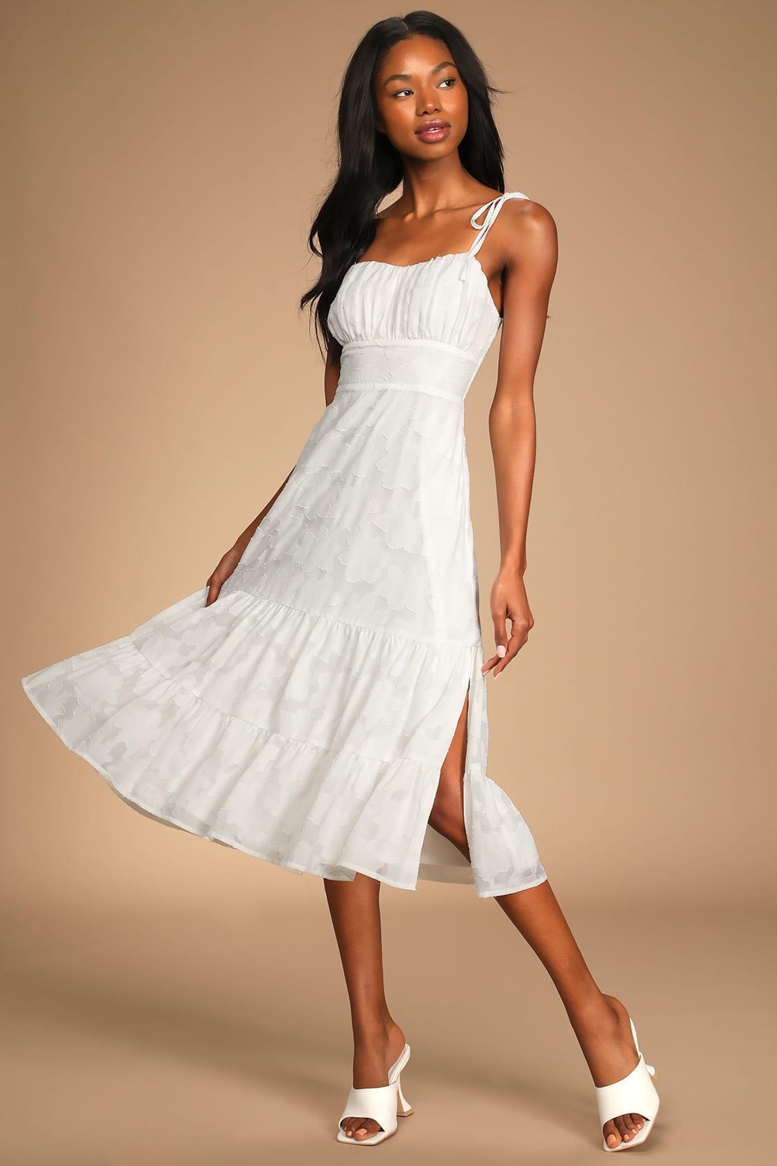 Sweet Sentiments White Jacquard Tiered Midi Dress Product Image