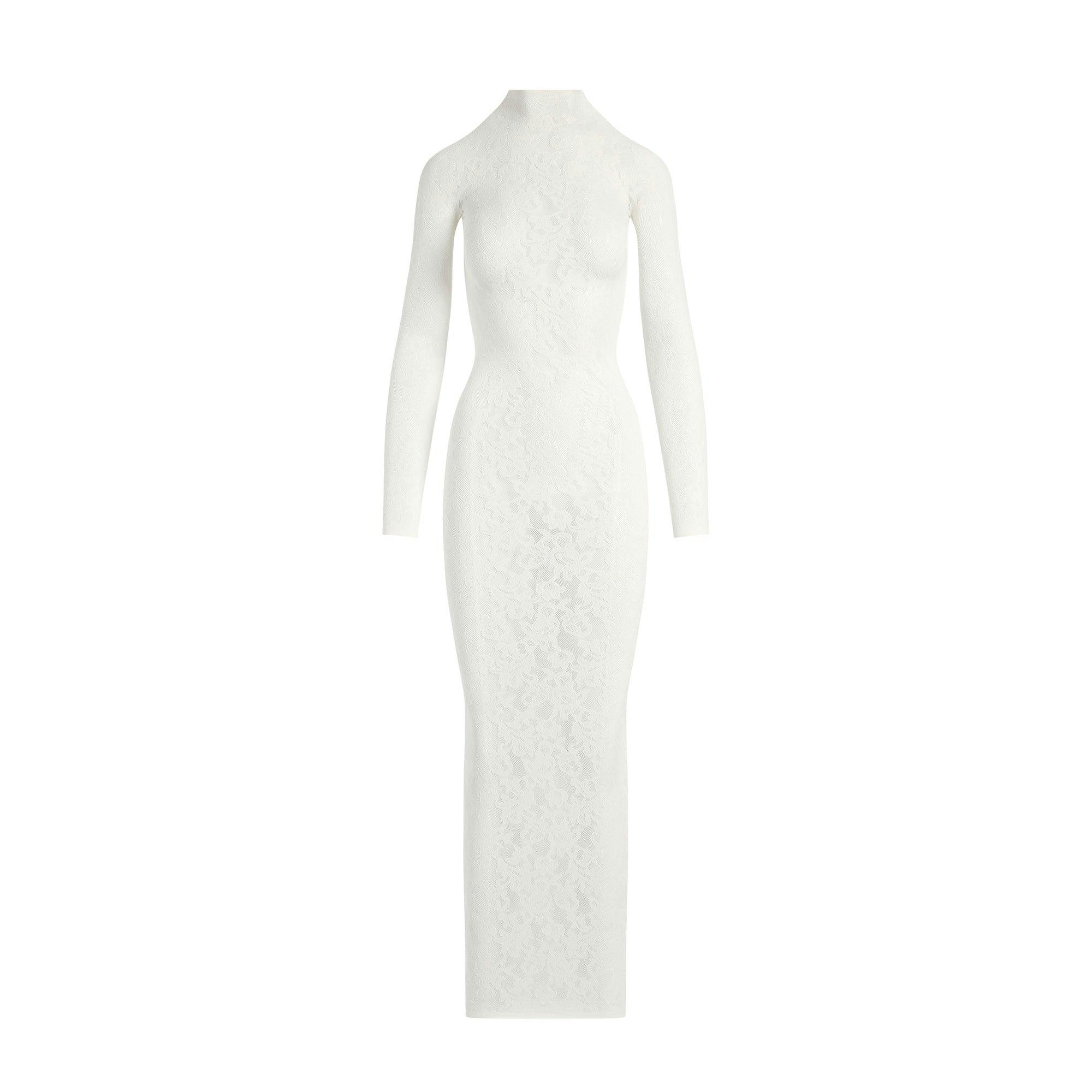KNIT LACE MOCK NECK DRESS | IVORY Product Image