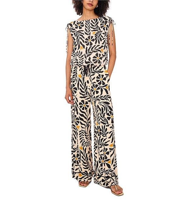 1. STATE Printed Boat Neck Sleeveless Bubble Hem Top Product Image