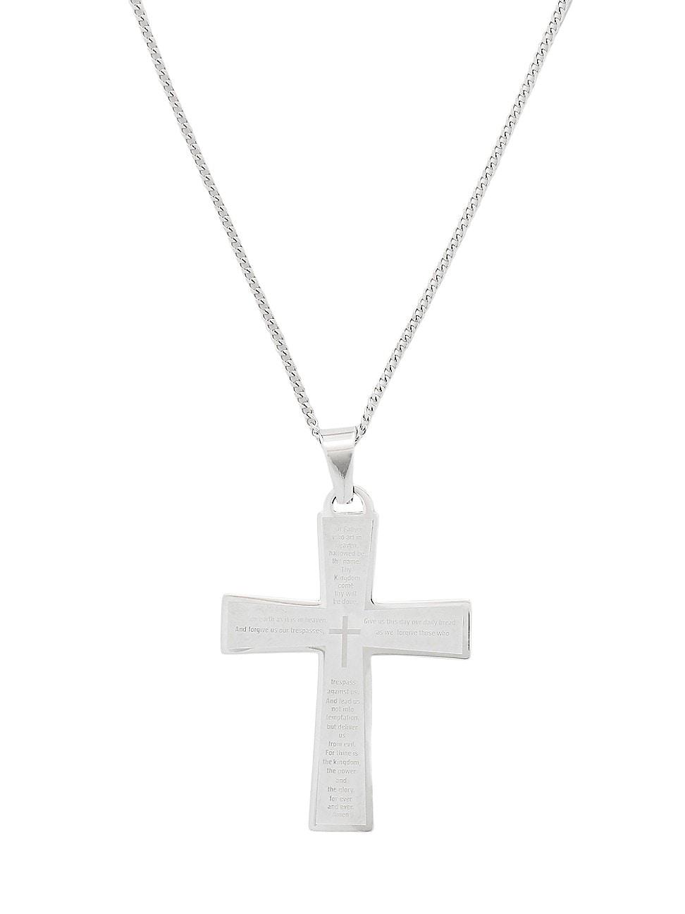 Mens Stainless Steel Lords Prayer Pendant Necklace Product Image