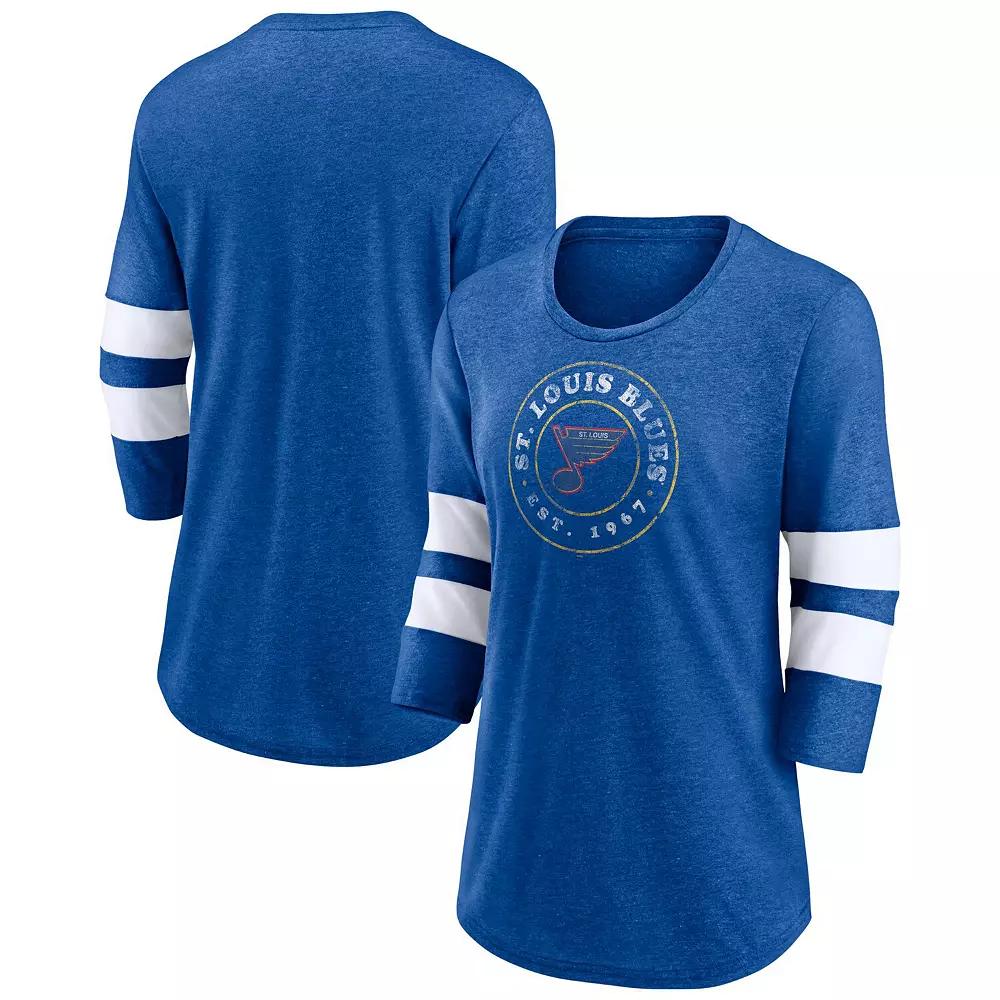 Women's Fanatics Heather Blue St. Louis Blues One Timer Tri-Blend Scoop Neck 3/4-Sleeve T-Shirt,  Product Image