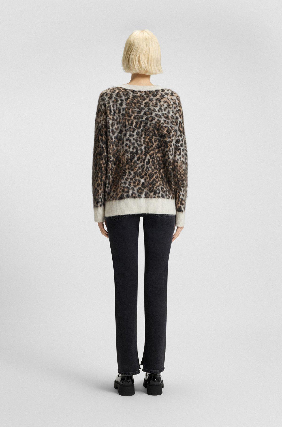 Loose-fit knitted sweater with leopard jacquard Product Image