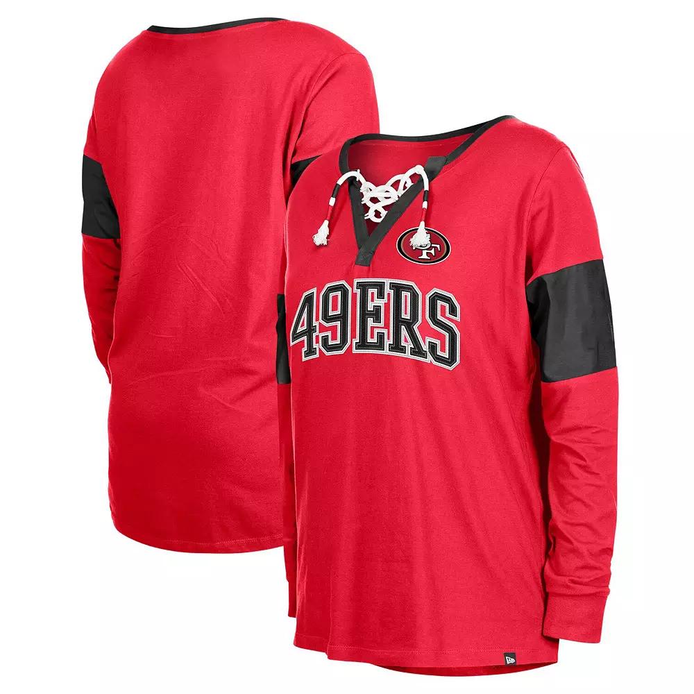 Women's New Era Scarlet San Francisco 49ers Lace-Up Notch-Neck Long Sleeve T-Shirt,  Product Image