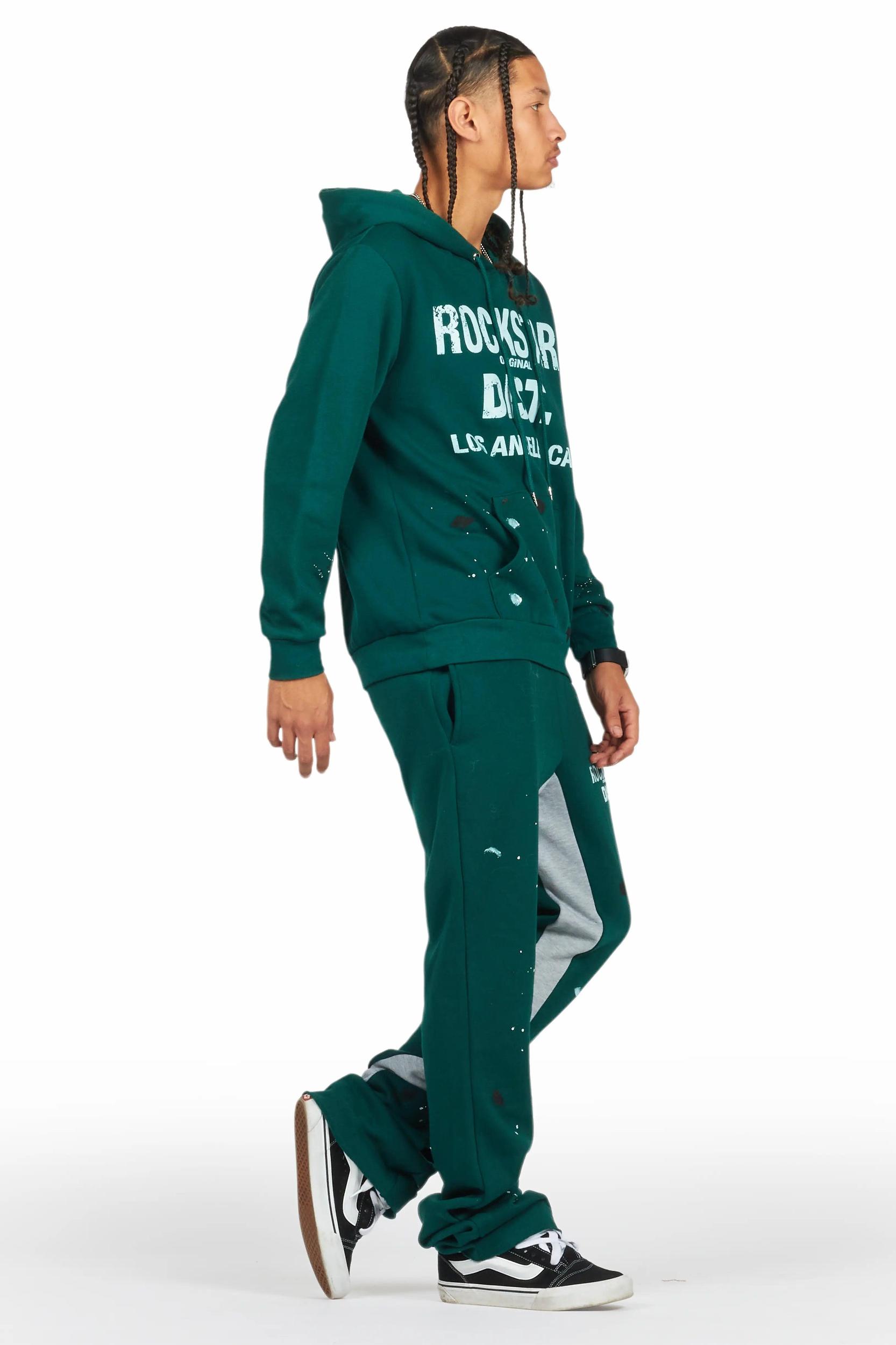 Scottie Green/White Hoodie/Baggy Track Pant Set Male Product Image