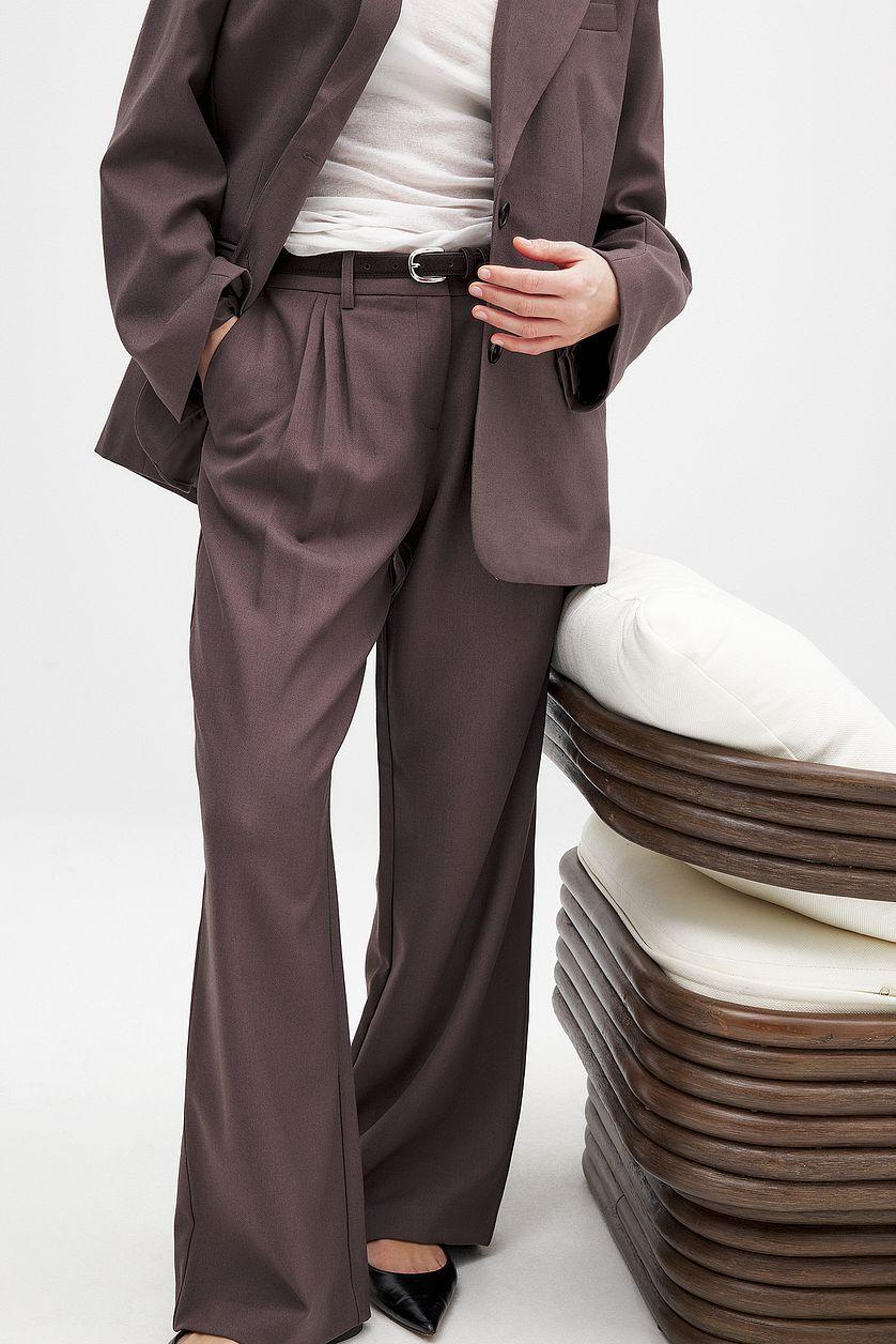 Wide Mid Waist Suit Pants Product Image