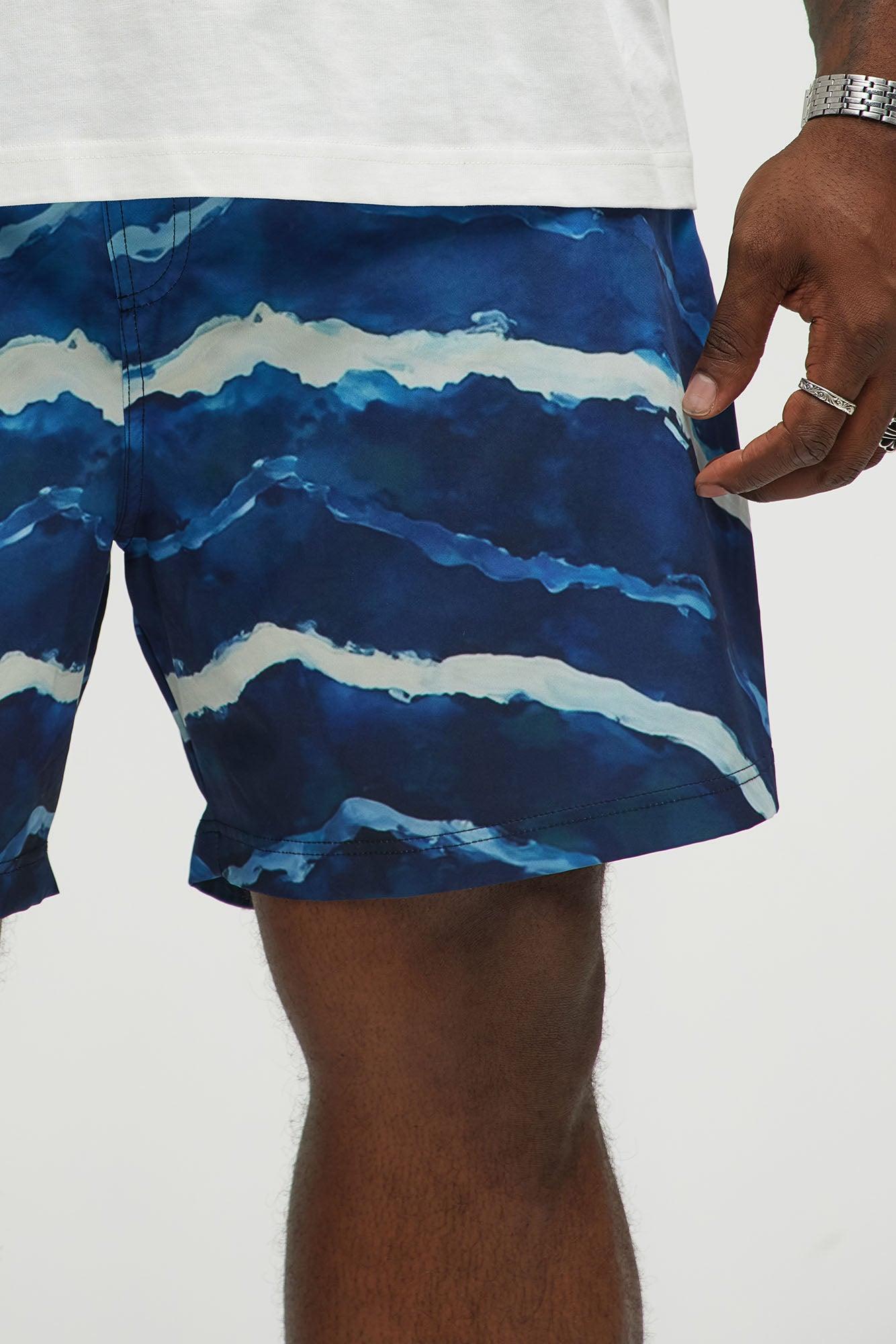 Rolling Waves Printed Swim Mid Trunk - Blue/combo Product Image