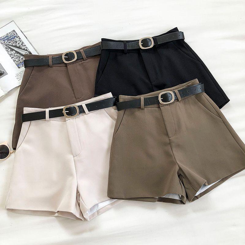 Plain High-Waist Shorts With Belt Product Image