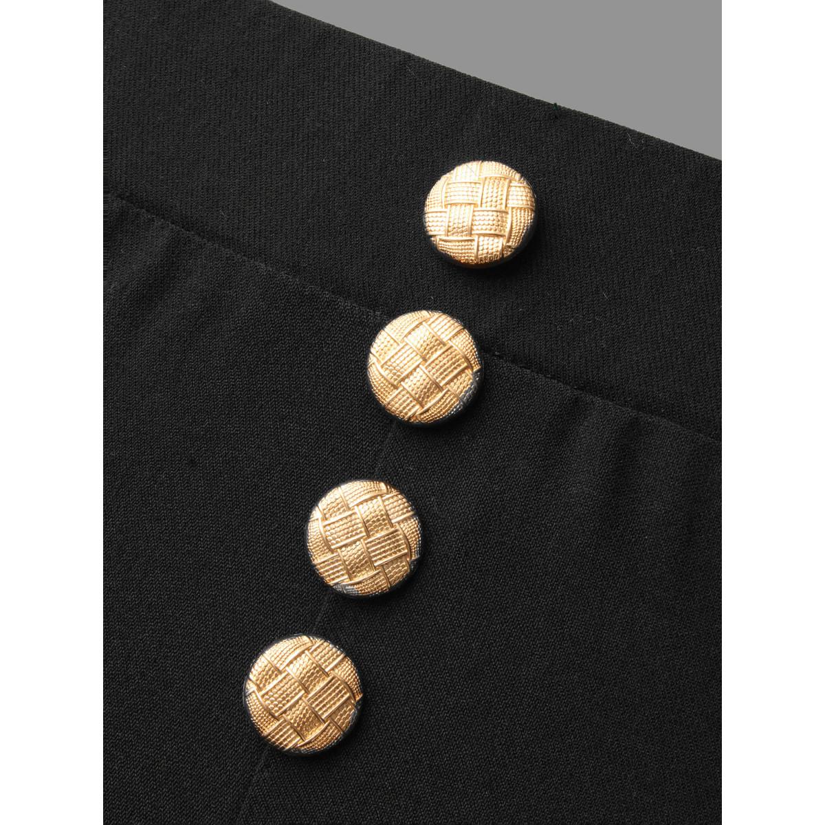 Plus Size Plain Button Detail Skinny Fit Pants Women Black Elegant Skinny Mid Rise Everyday Pants BloomChic 22-24/3X Product Image