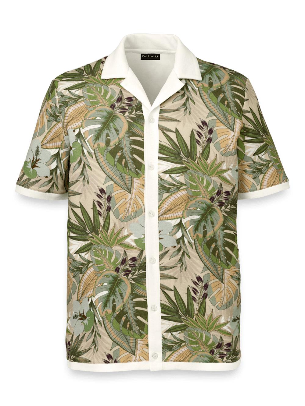 Linen Blend Button Front Camp Collar - Multi Product Image