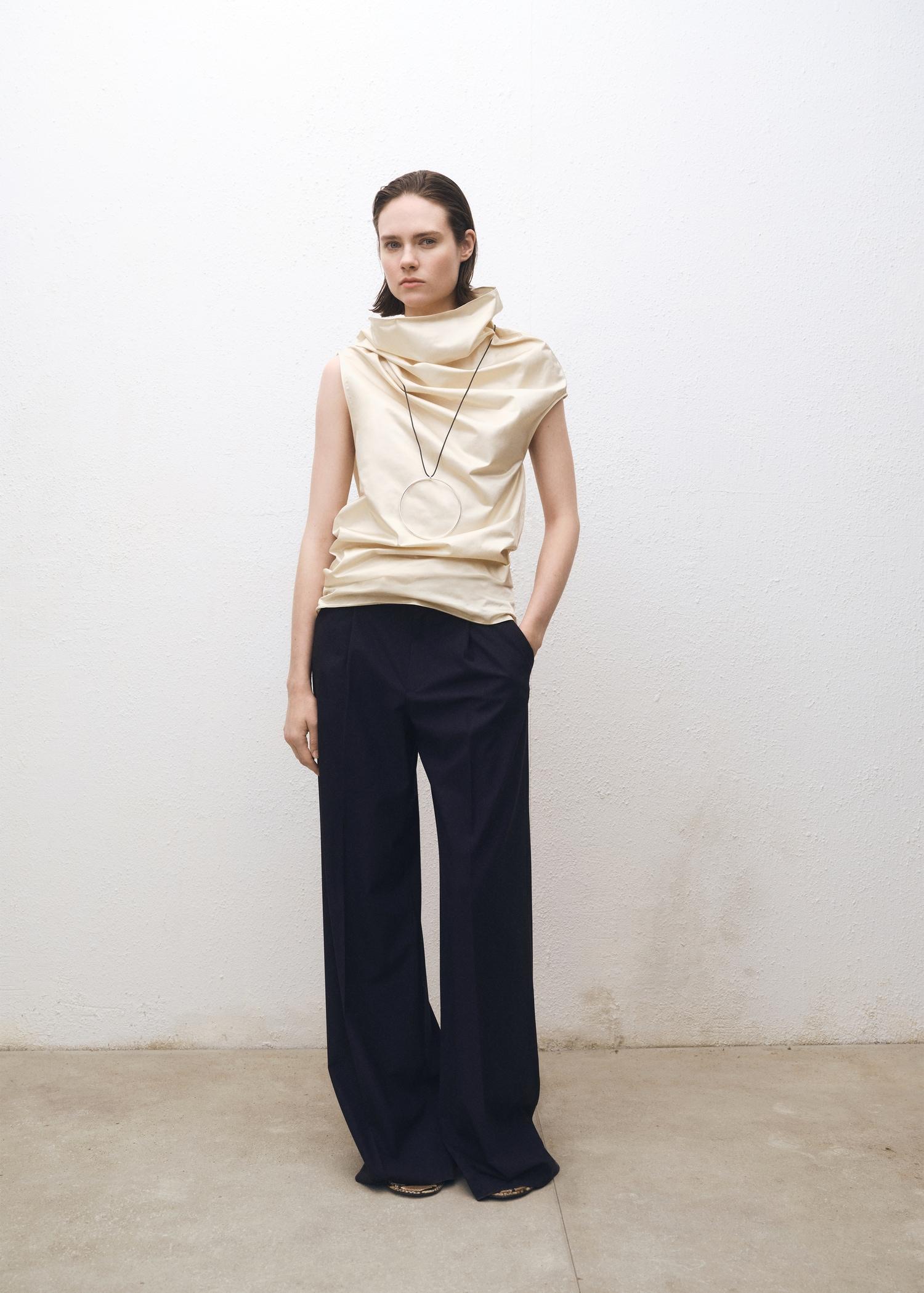 Wide-leg wool-blend pleated pants - Women | MANGO USA Product Image