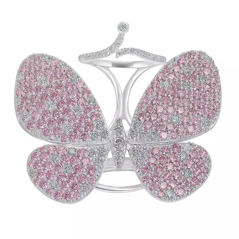 Judy Crowell Sterling Silver Cubic Zirconia Fluttering Butterfly Ring, Women's, Size: 6, Pink Product Image