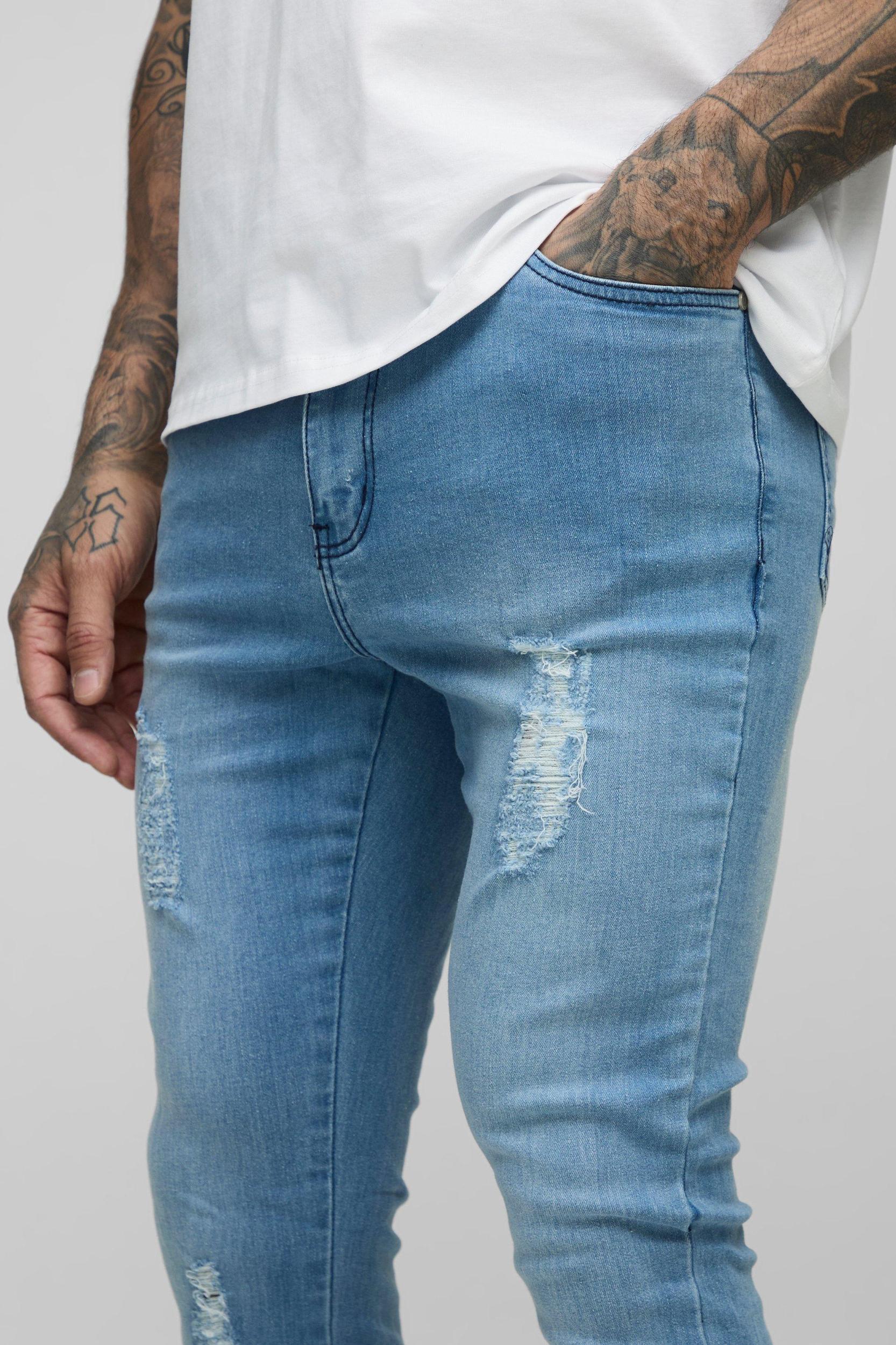 Tall Ripped Zip Hem Super Skinny Jeans | boohooMAN USA Product Image