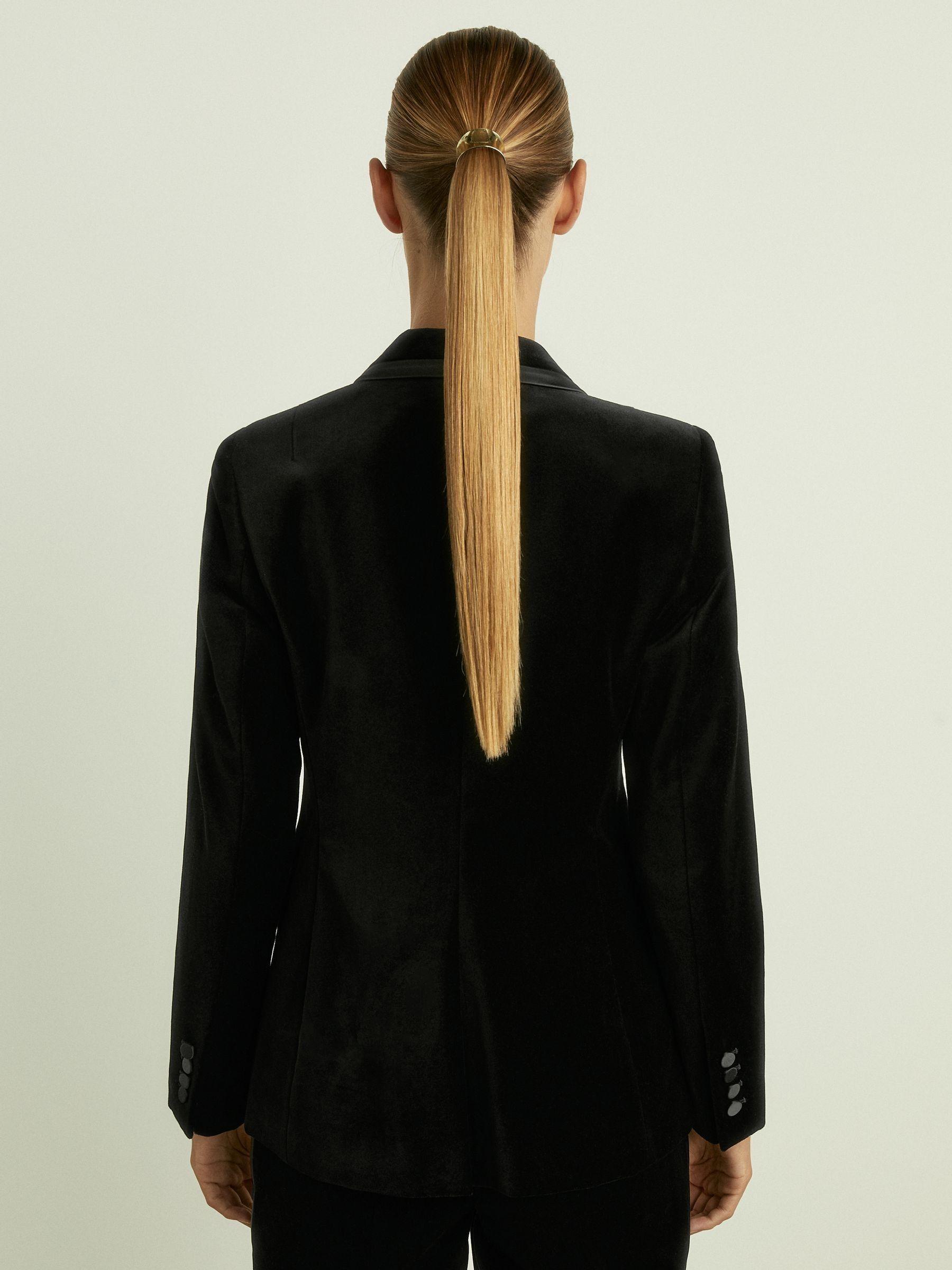 Petite Velvet and Satin Single Breasted Suit Jacket in Black Product Image