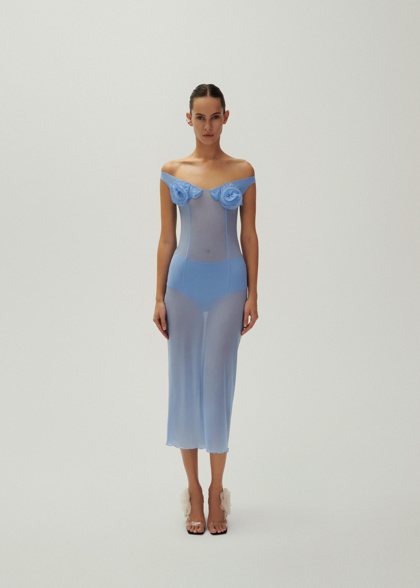 Flower bra jersey midi dress in light blue Product Image