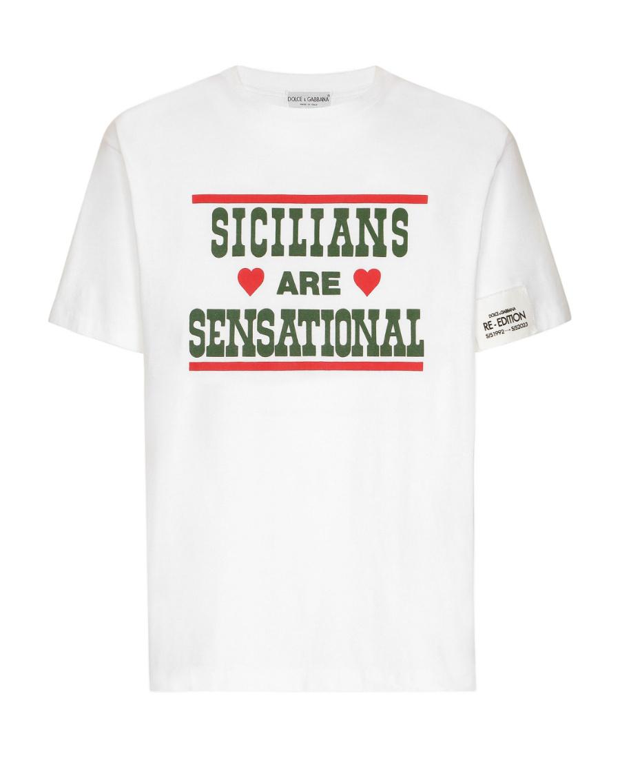 DOLCE & GABBANA Graphic-print Cotton T-shirt In Bianco Naturale Product Image