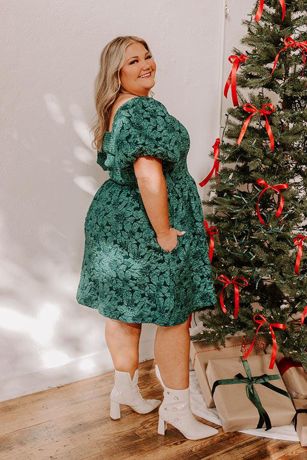 Holiday Happiness Jacquard Mini Dress in Hunter Green Curves Product Image