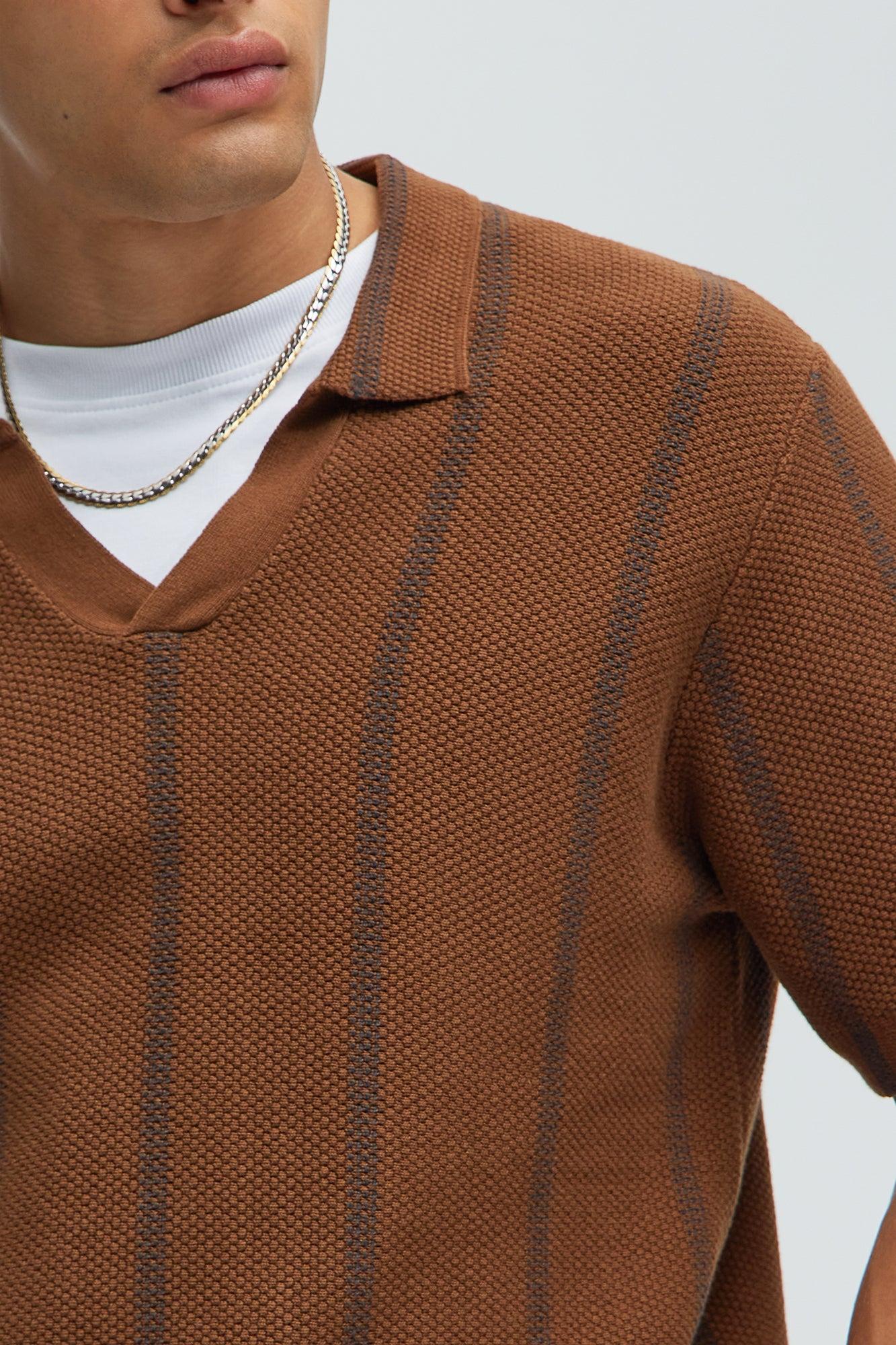 Takin Shots Textured Stripe Polo Shirt - Brown/combo Product Image