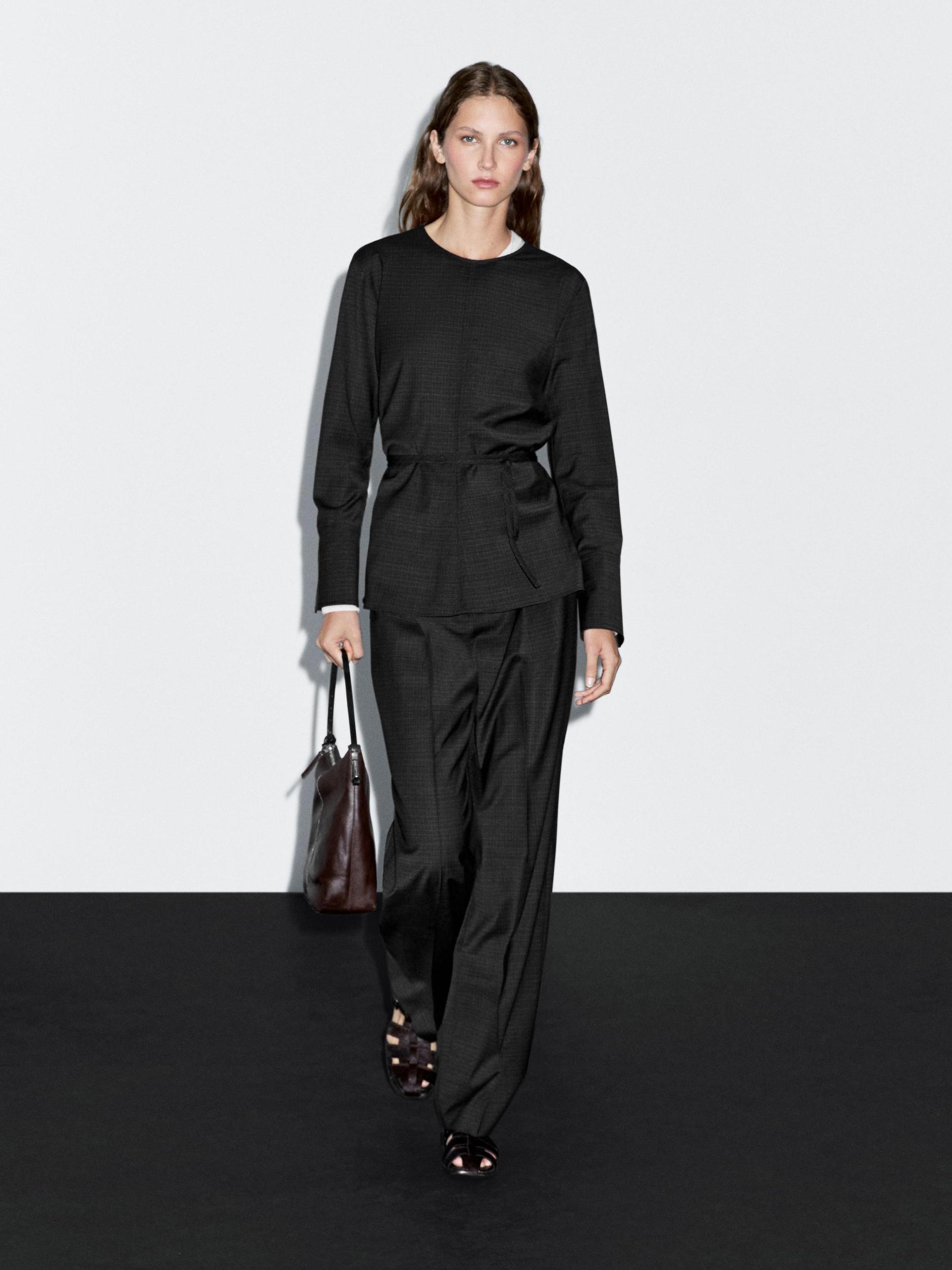 Wool blend blouse with belt Product Image