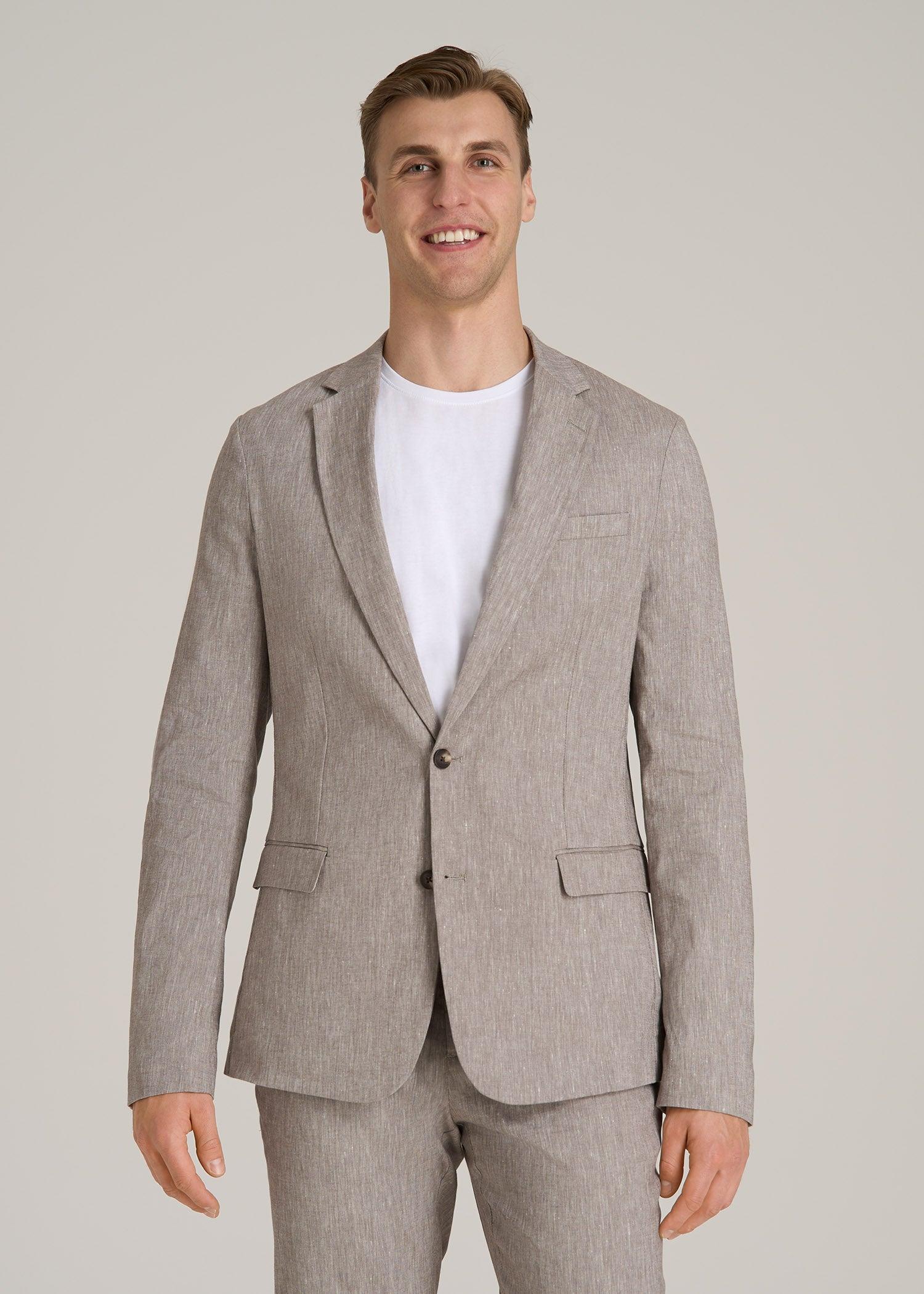 Stretch Linen Blazer for Tall Men in Brown Linen Male Product Image