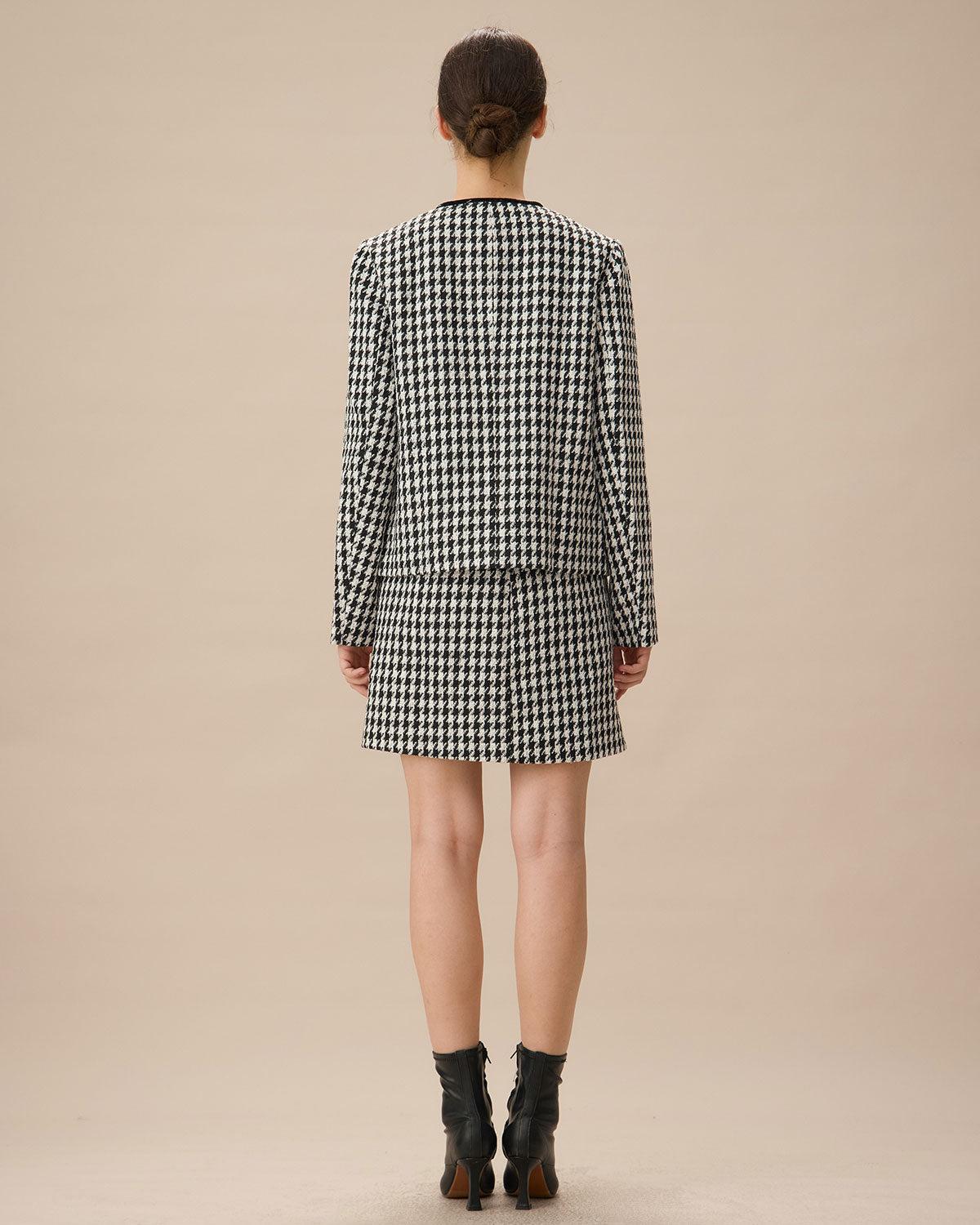 Black Single-Breasted Pocket Tweed Jacket Product Image