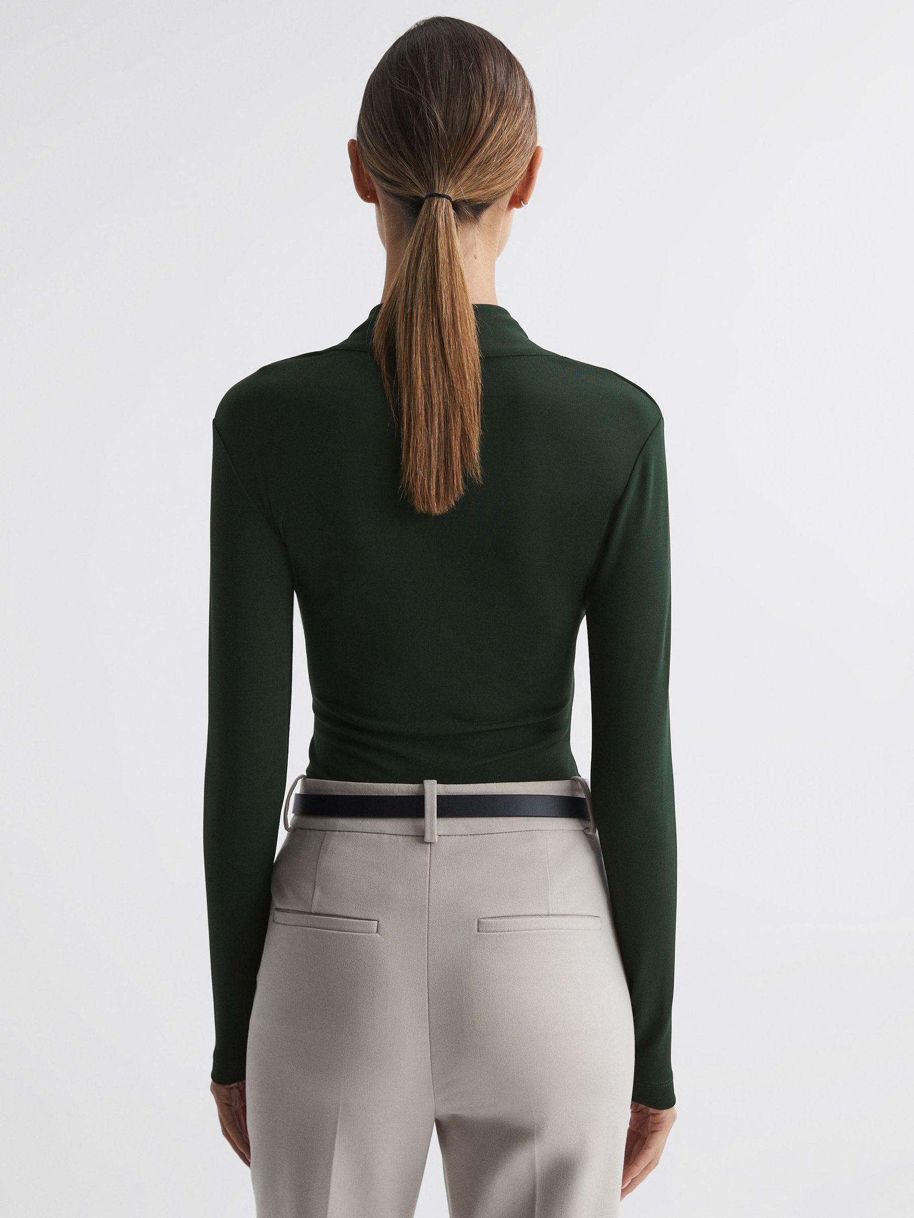 Fitted Long Sleeve Wrap Top in Green Product Image