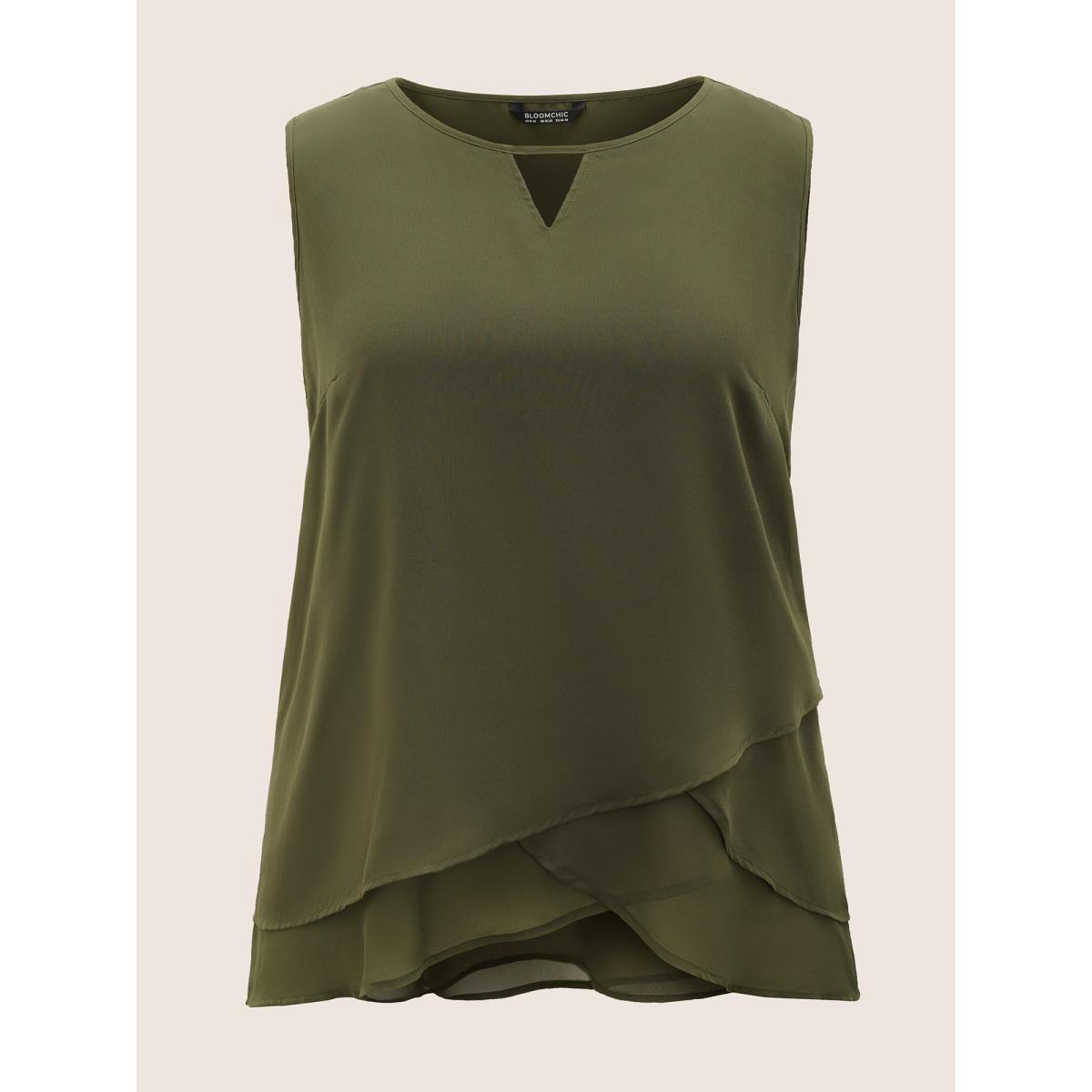 Plus Size Solid Keyhole Tiered Hem Tank Top Women ArmyGreen Elegant Non Asymmetrical Neck Everyday Tank Tops Camis BloomChic 14-16/1X Product Image