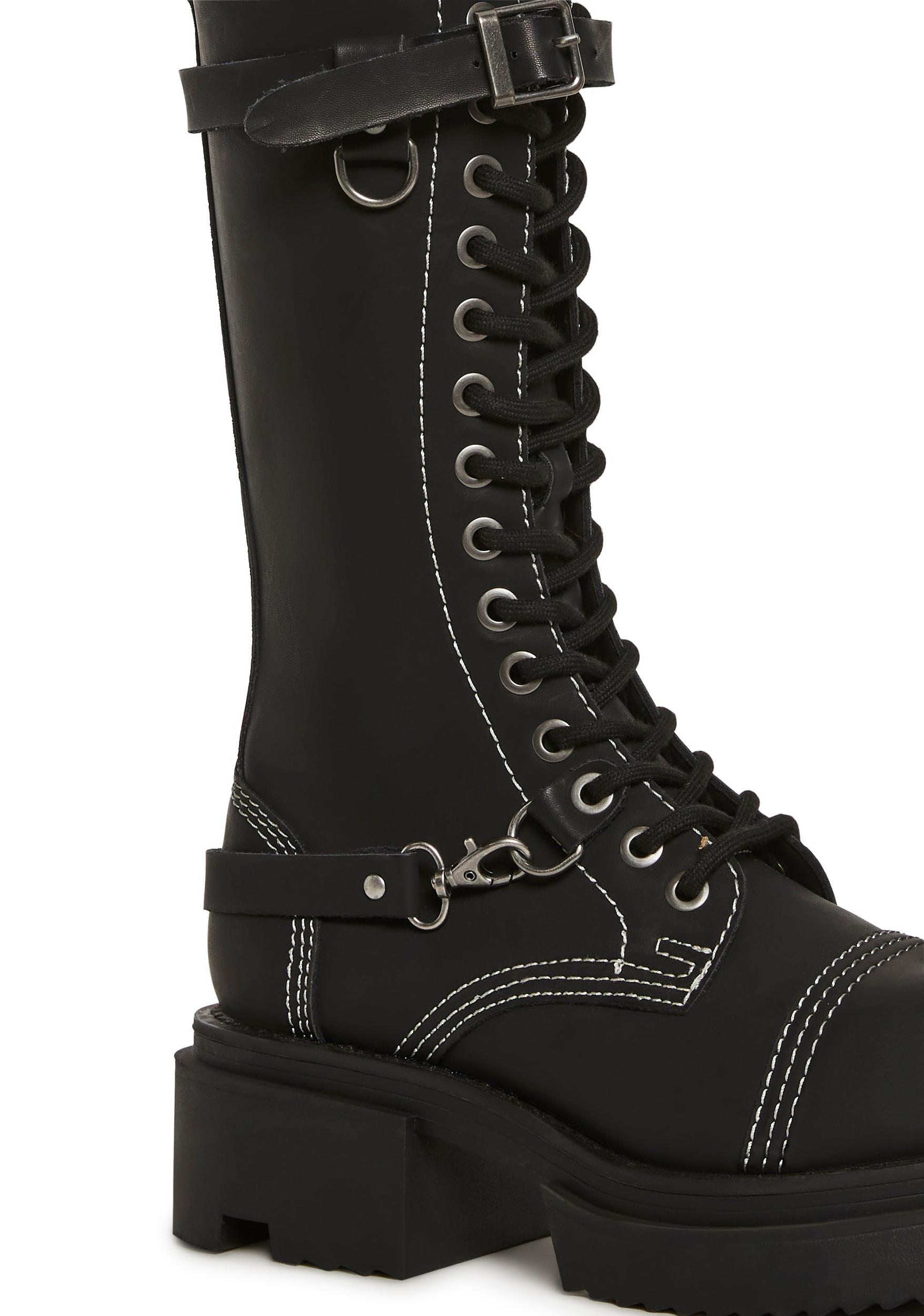 Vegan Leather Combat Boots Signal Darker Wavs - Black Product Image