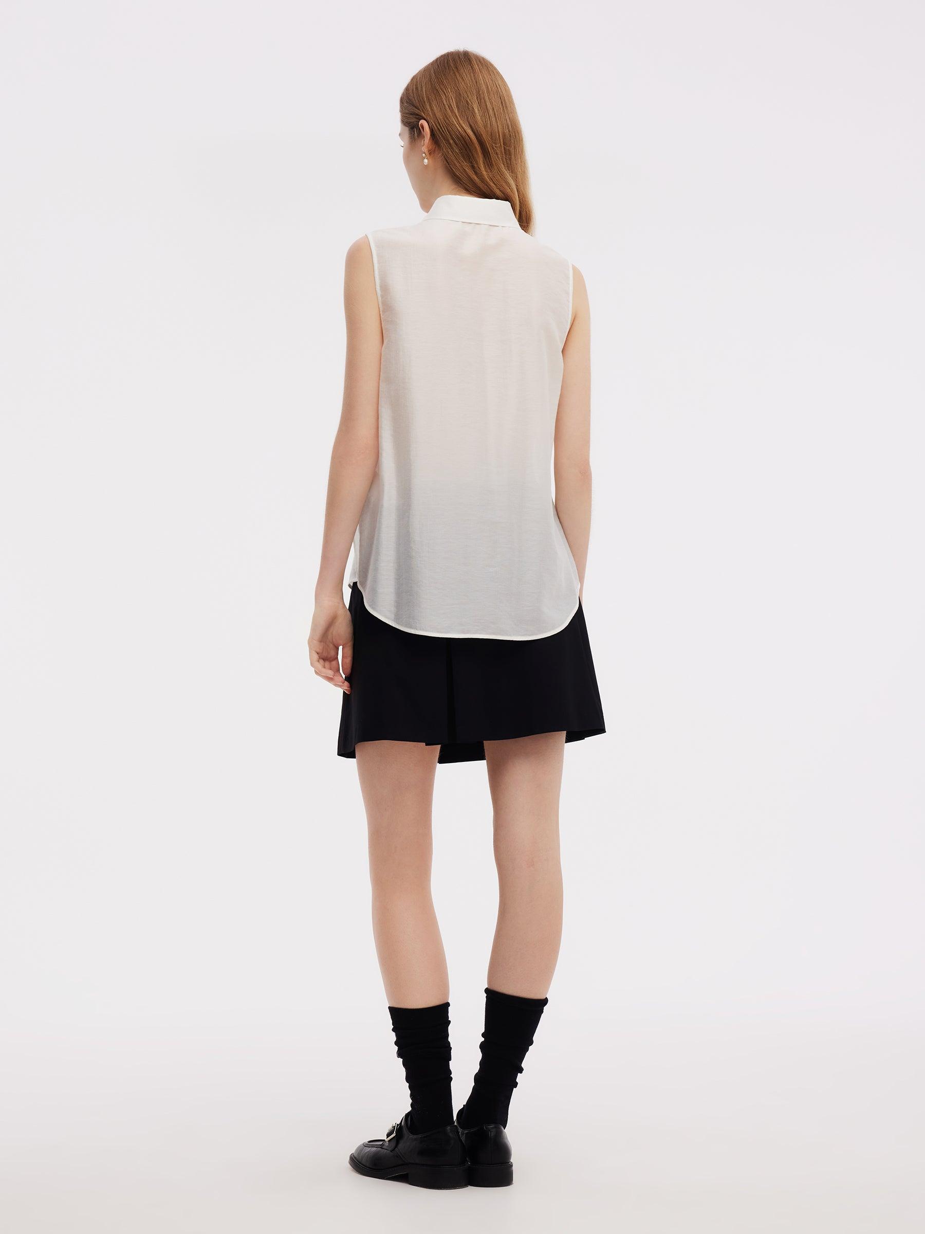 Front Slit Knit Top And Sleeveless Shirt Two-Piece Set Product Image